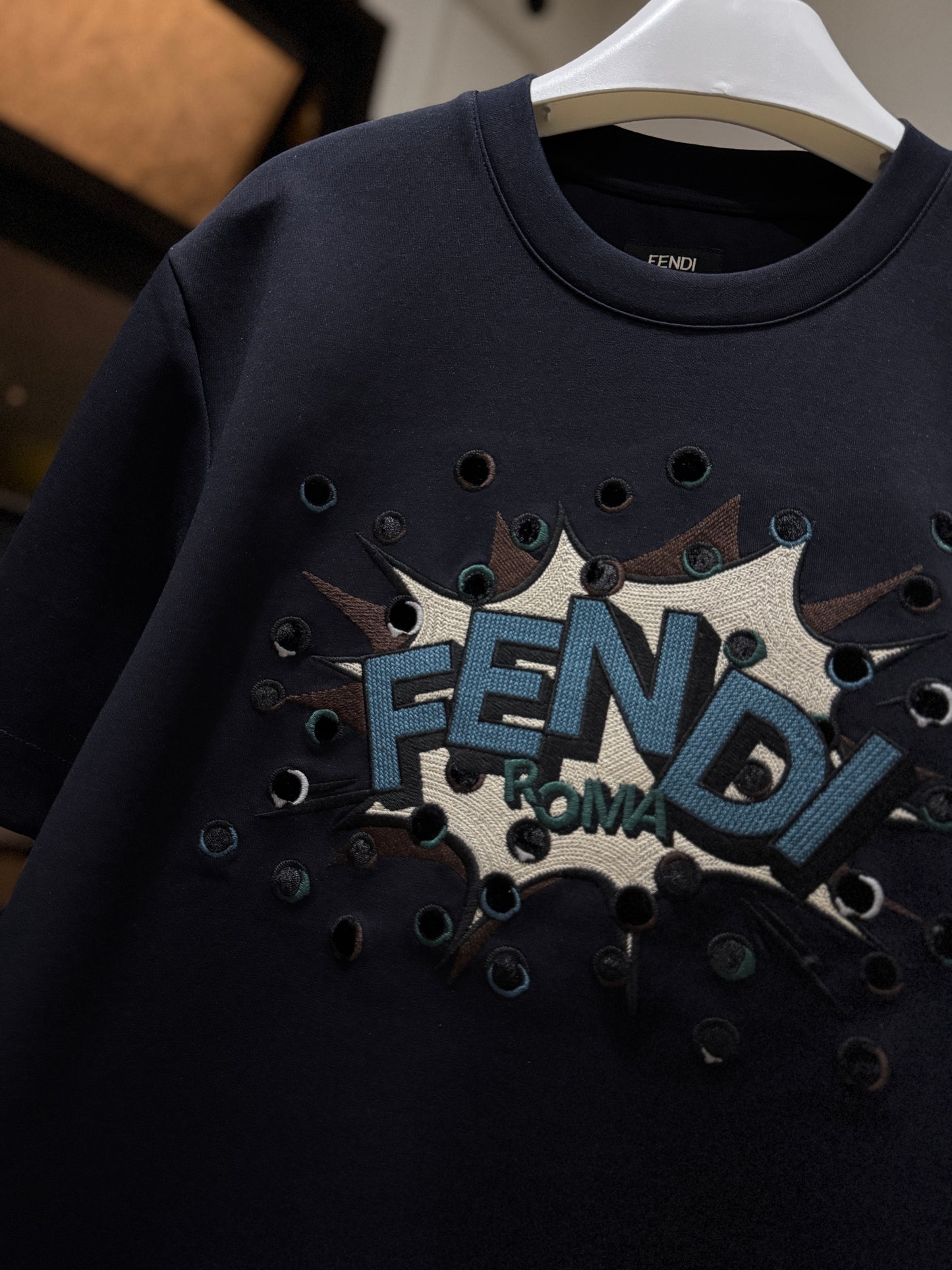 Fendi Cotton Blue T-Shirt (Embroidered)