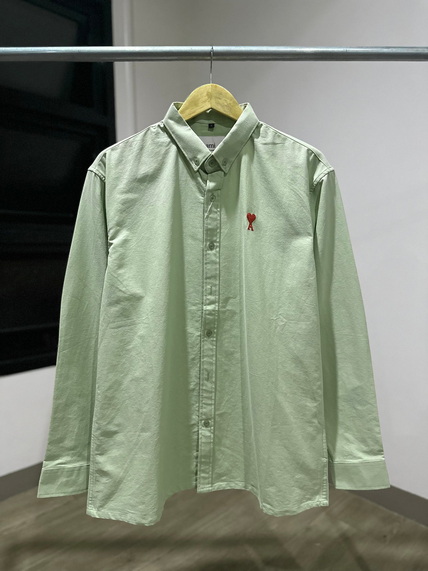 AMI Paris Long-sleeve Button Down (Oxford/Green)