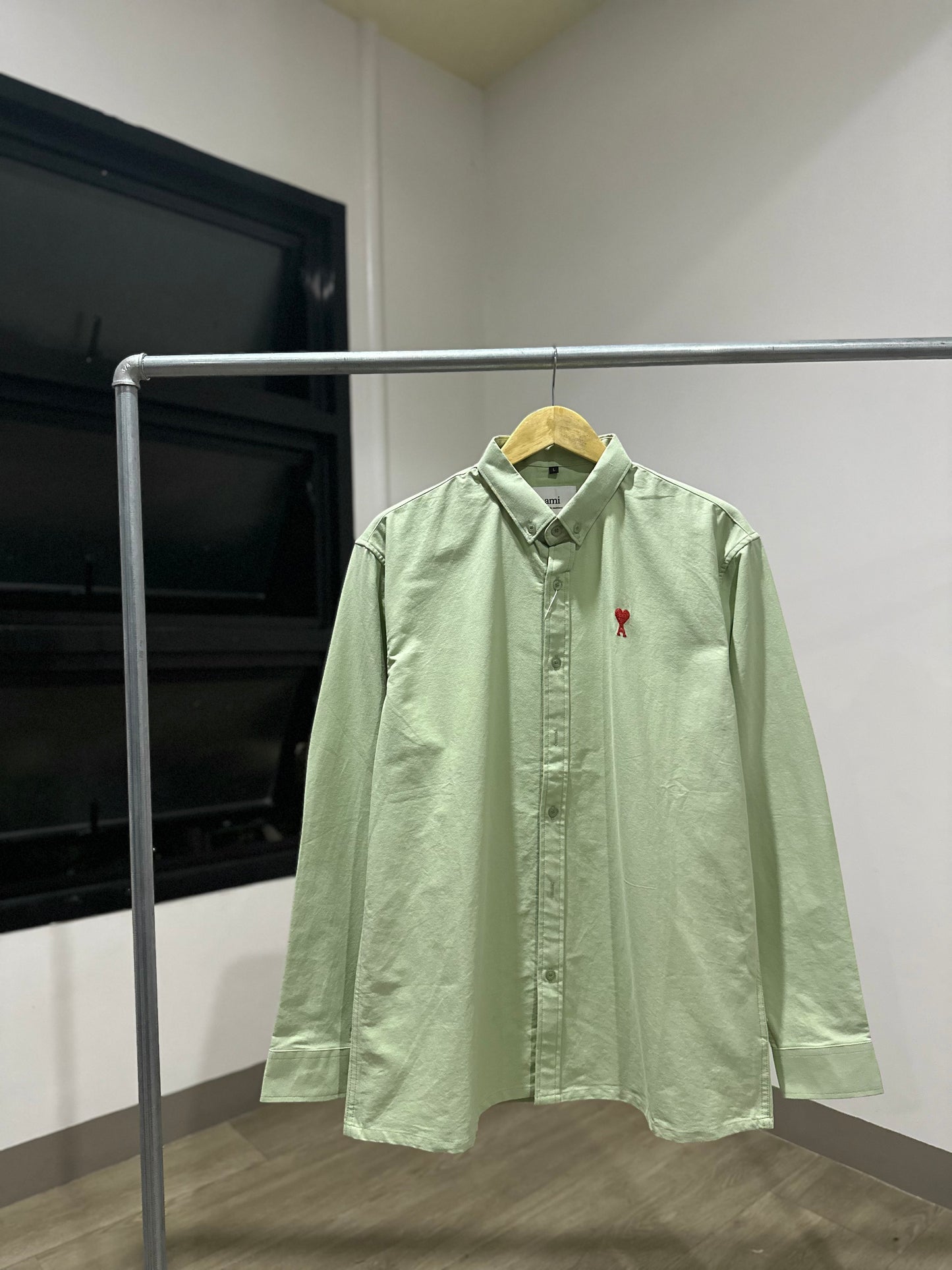 AMI Paris Long-sleeve Button Down (Oxford/Green)