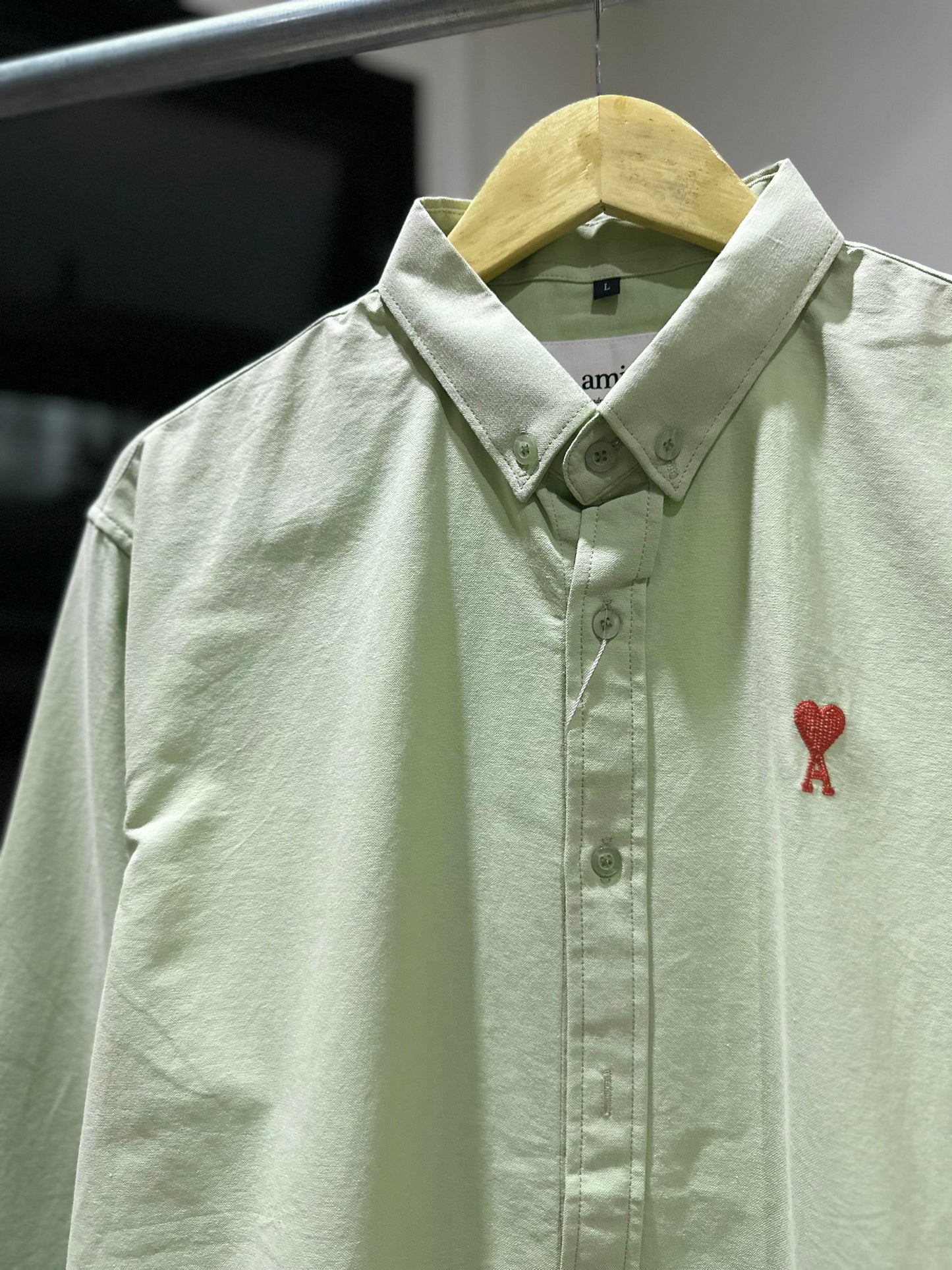 AMI Paris Long-sleeve Button Down (Oxford/Green)