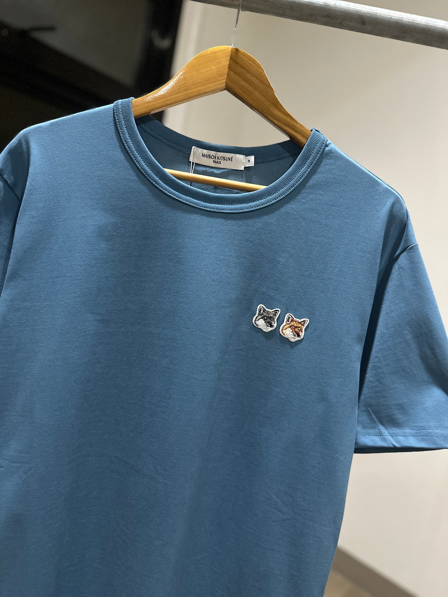 Maison Kitsune Double Fox Head Patch T-Shirt (Blue)