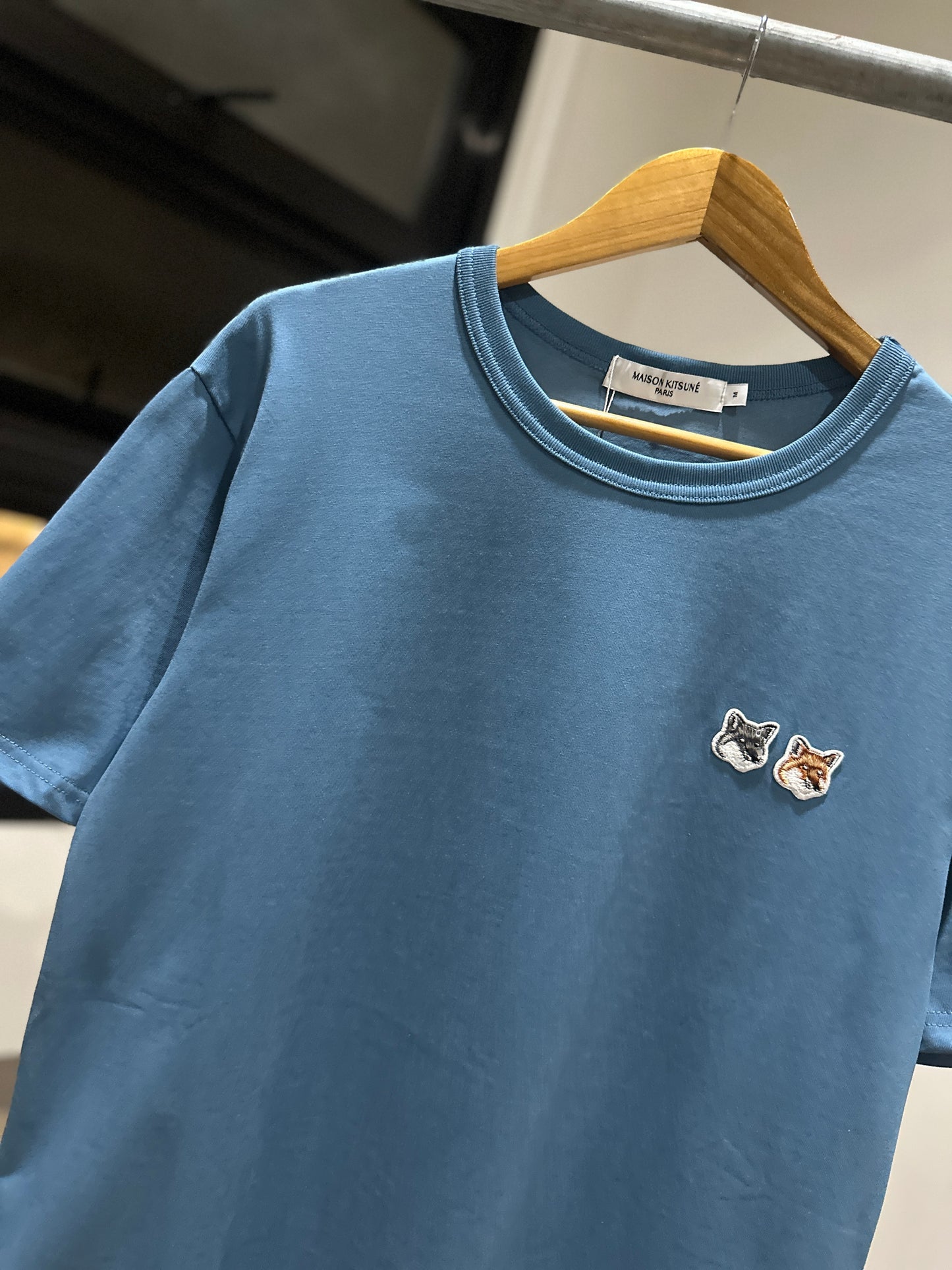Maison Kitsune Double Fox Head Patch T-Shirt (Blue)