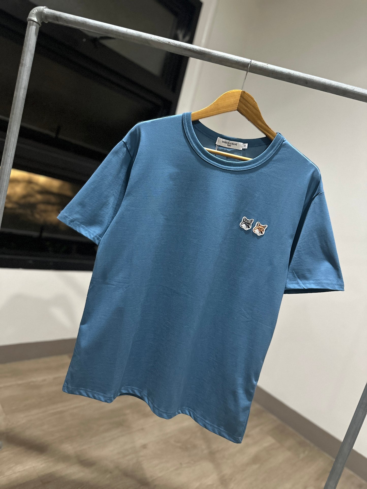 Maison Kitsune Double Fox Head Patch T-Shirt (Blue)