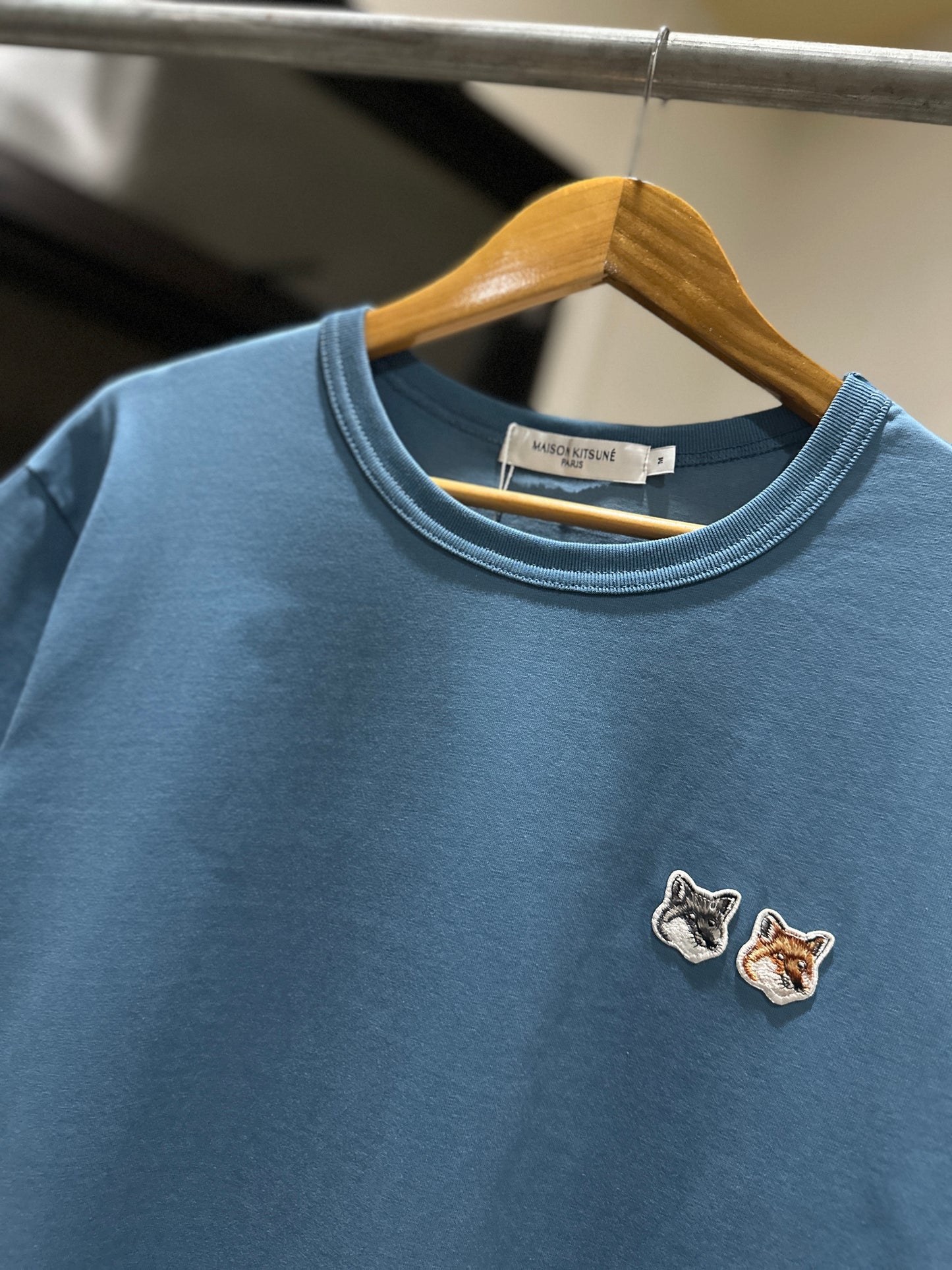 Maison Kitsune Double Fox Head Patch T-Shirt (Blue)