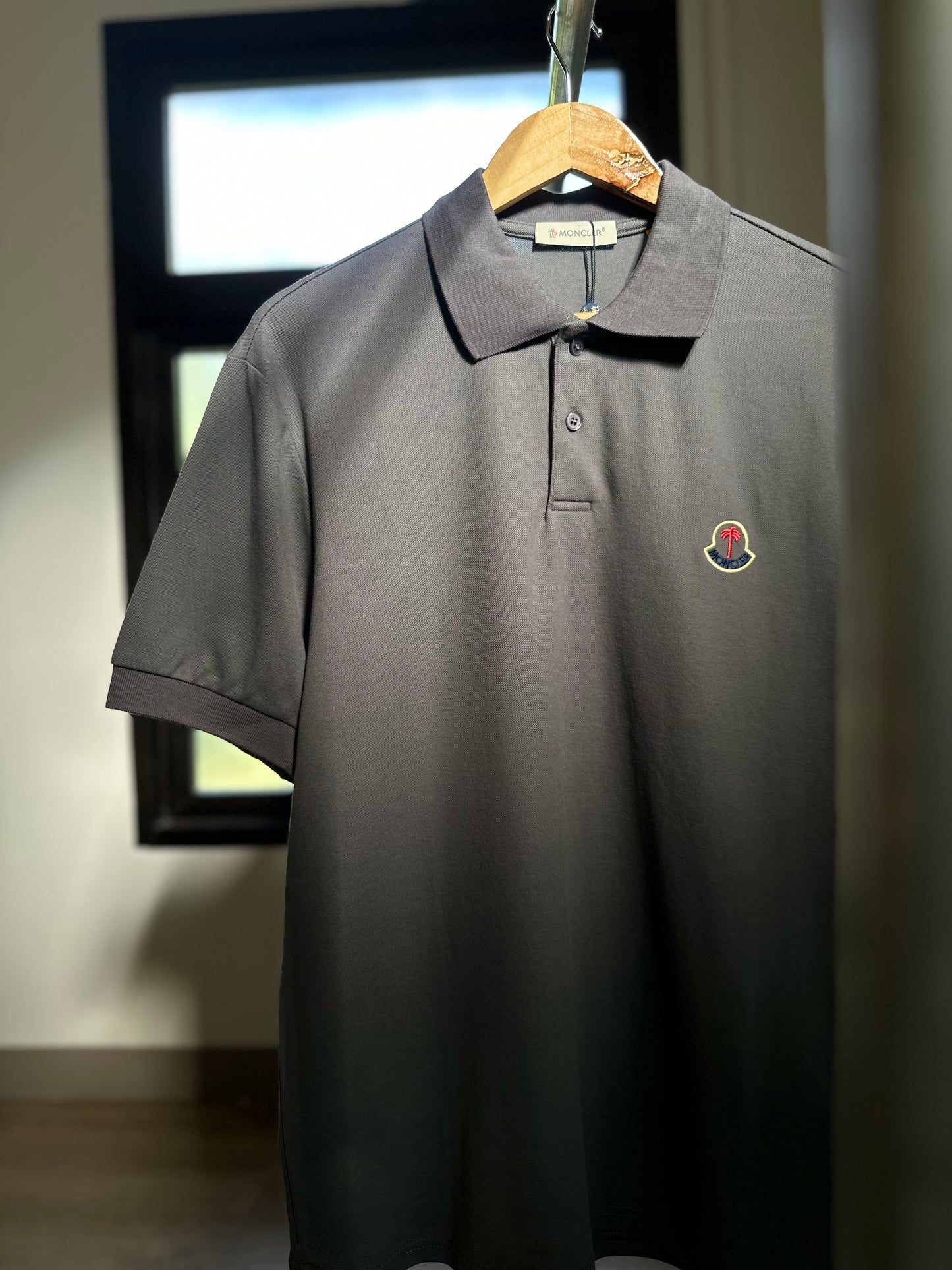 Moncler Logo Patch Polo Shirt (Dark Gray)