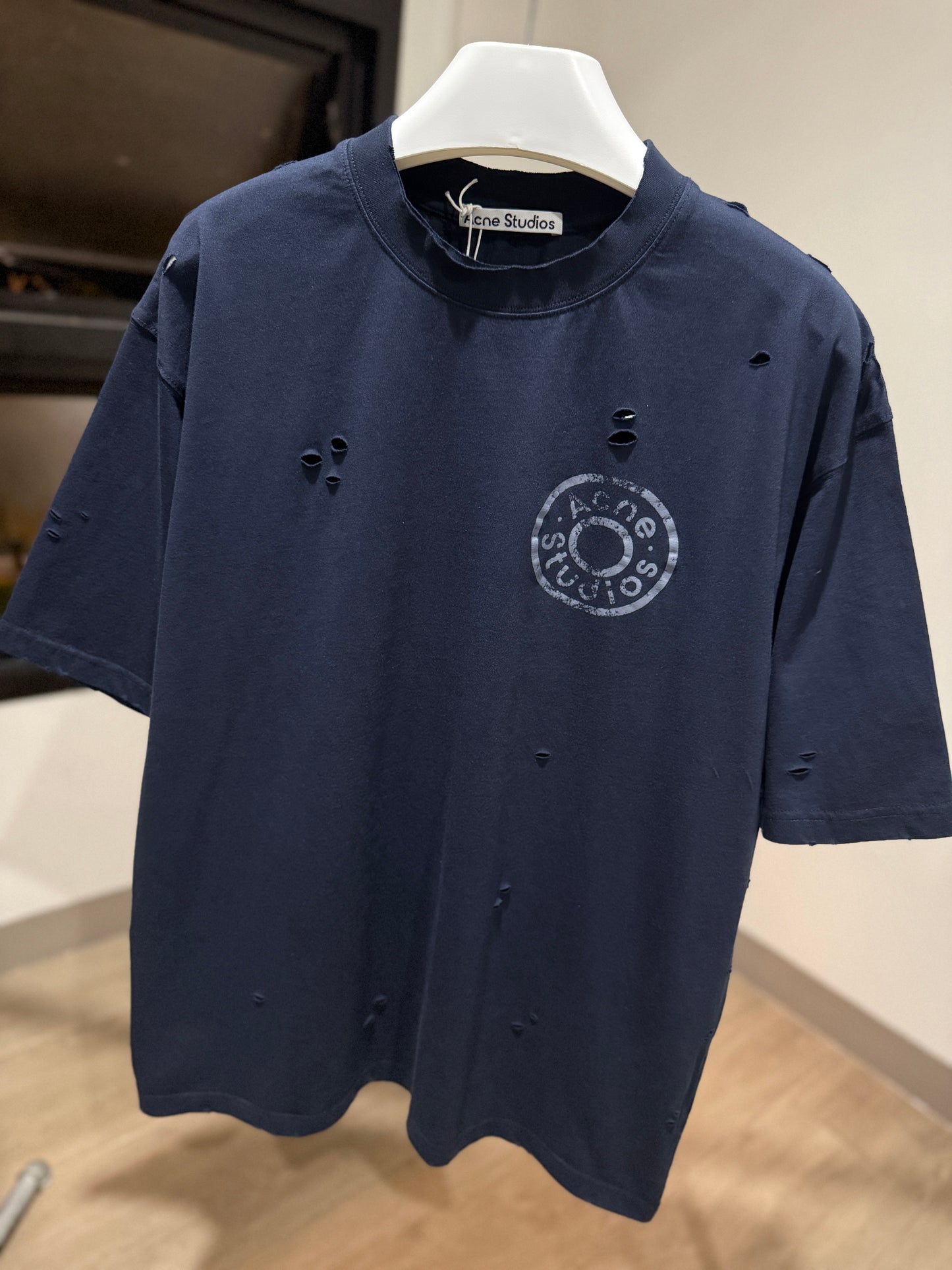 Acne Studios Logo T-Shirt (Navy/Distressed)