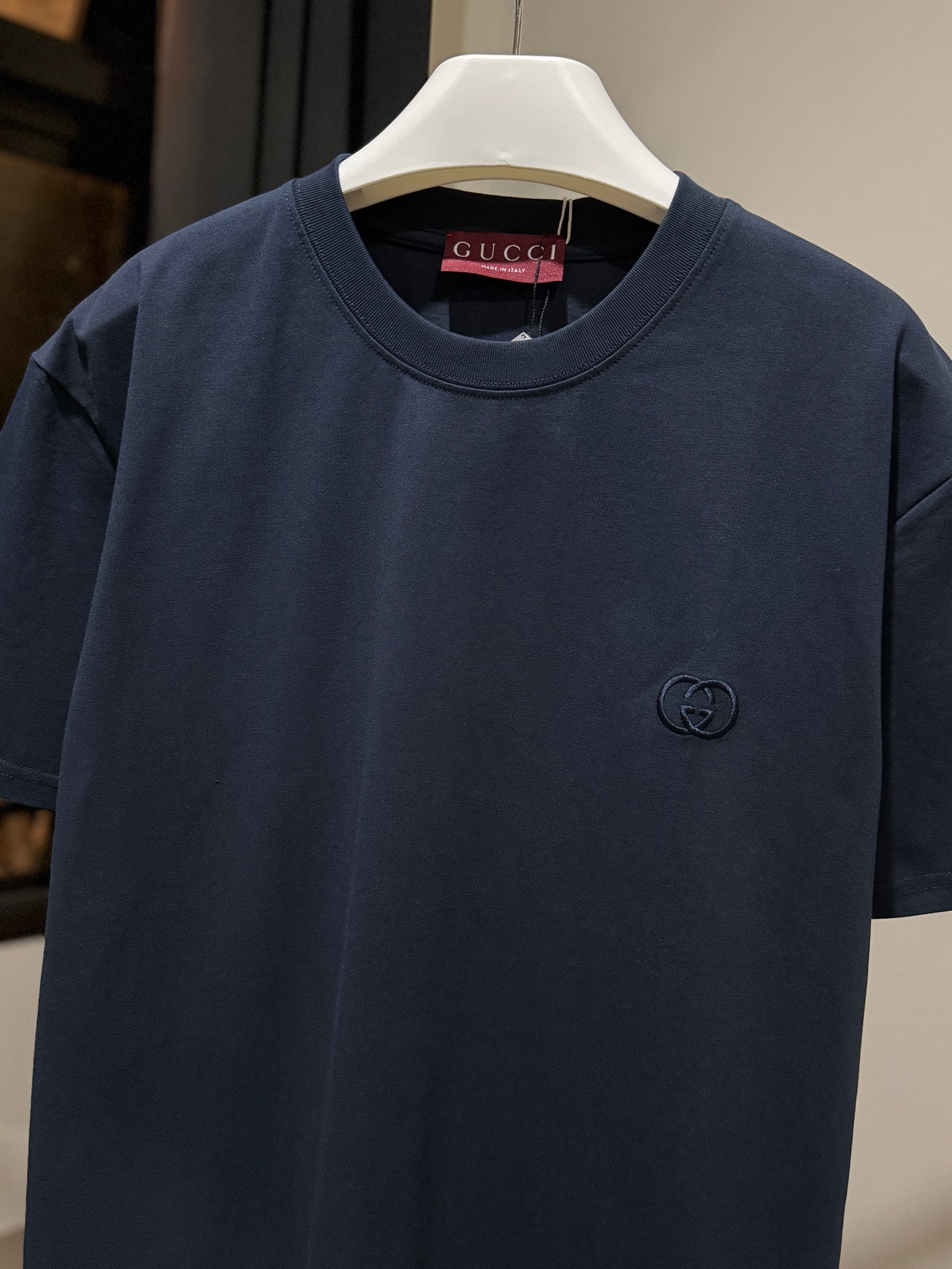 Gucci GG Embroidered Logo T-Shirt (Navy)