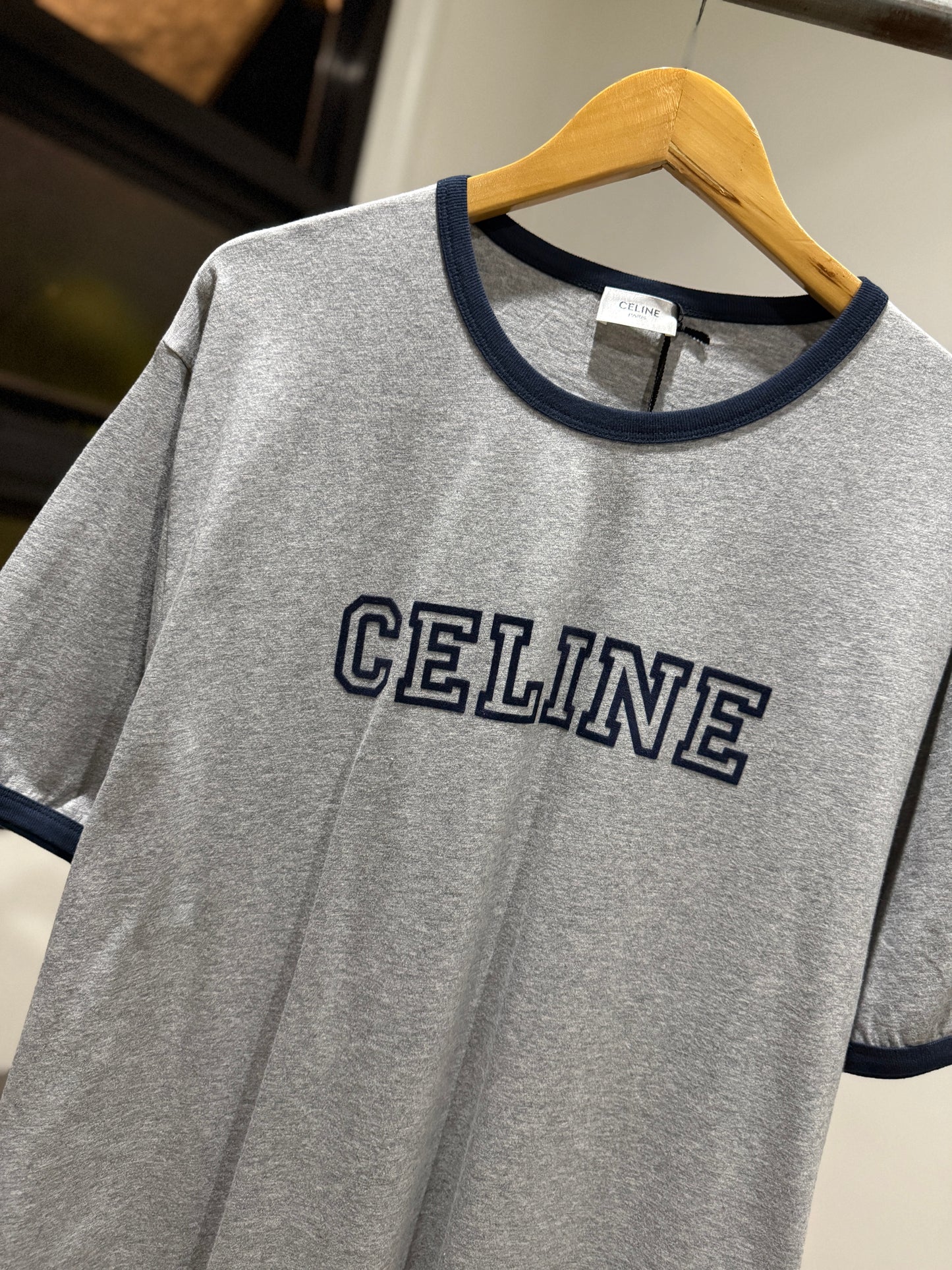 Celine Cotton T-Shirt (Grey/Navy)