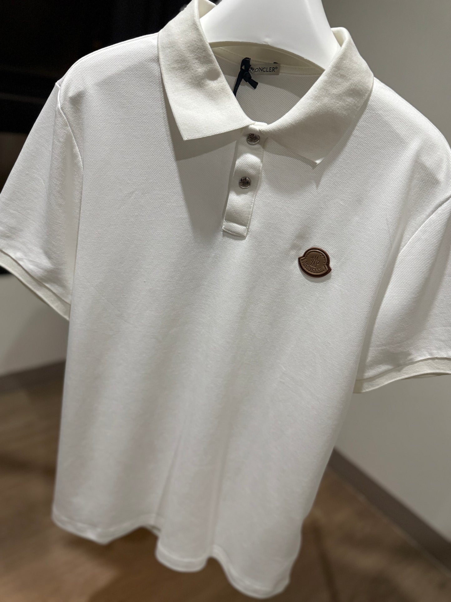 Moncler Logo Cotton Piquet Polo Shirt (White)