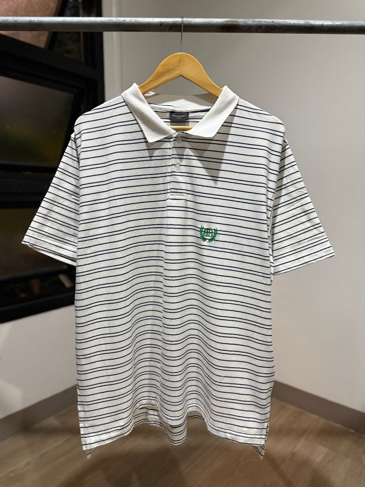 Balenciaga Laurel Striped Cotton Piquet Polo Shirt