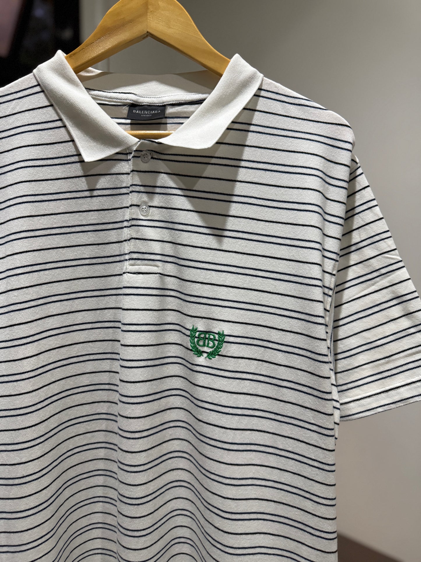 Balenciaga Laurel Striped Cotton Piquet Polo Shirt