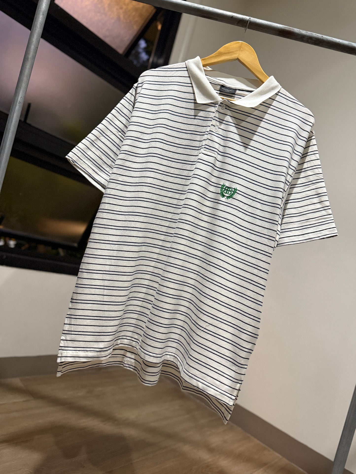 Balenciaga Laurel Striped Cotton Piquet Polo Shirt