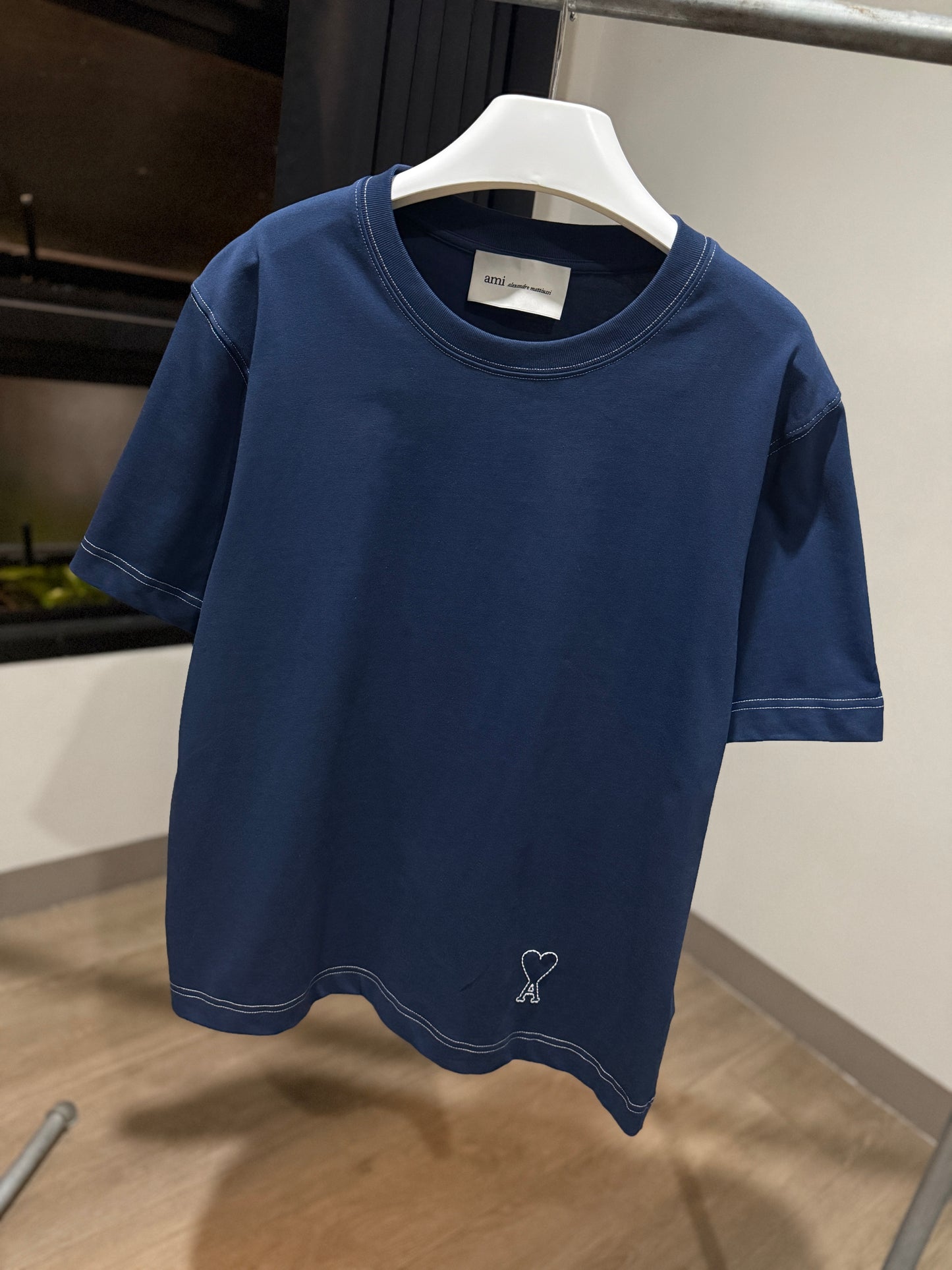 AMI de Coeur Embroidered Cotton T-Shirt (Navy)
