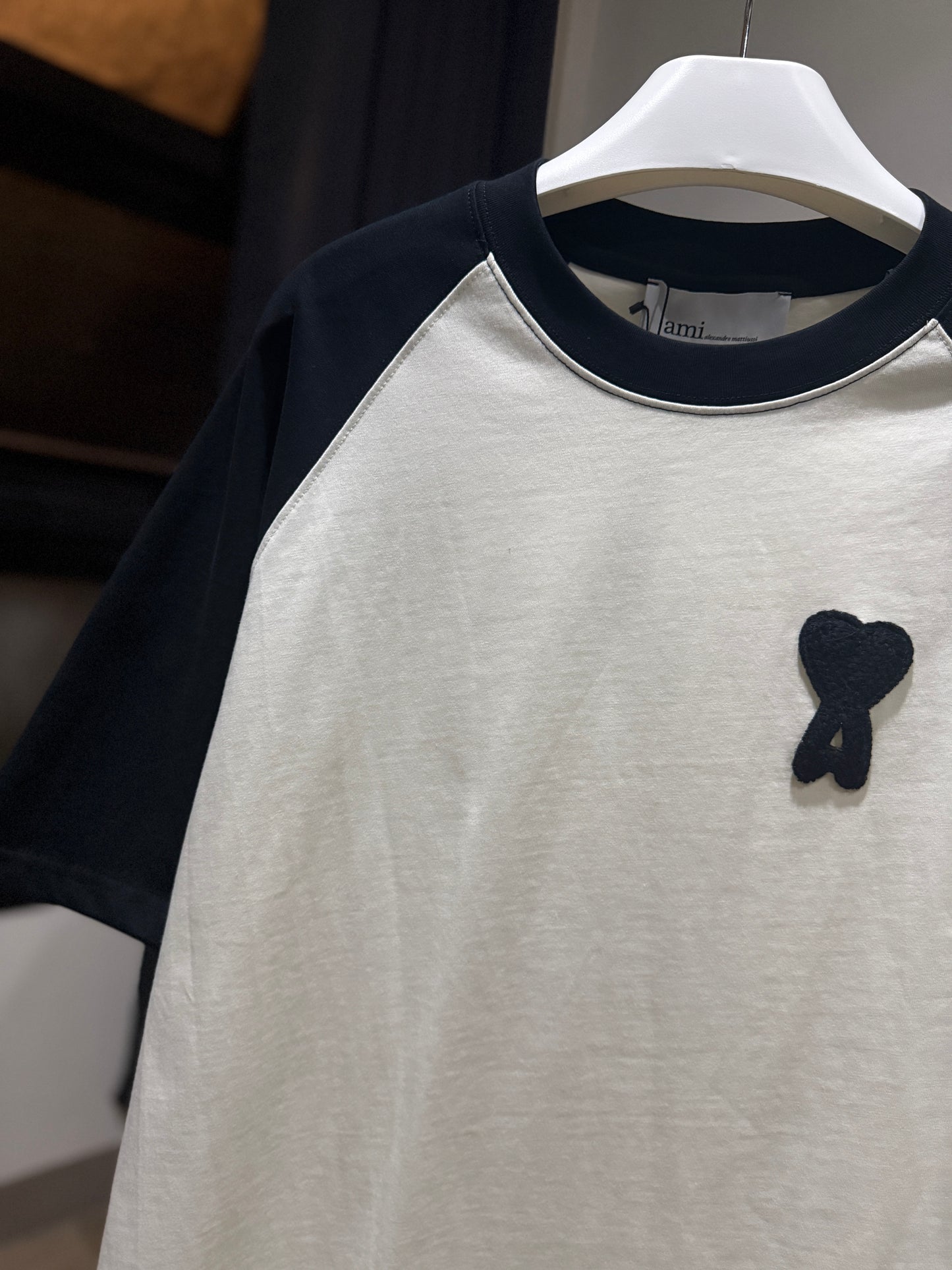 AMI de Coeur Knitted Patch Shirt (White/Black)