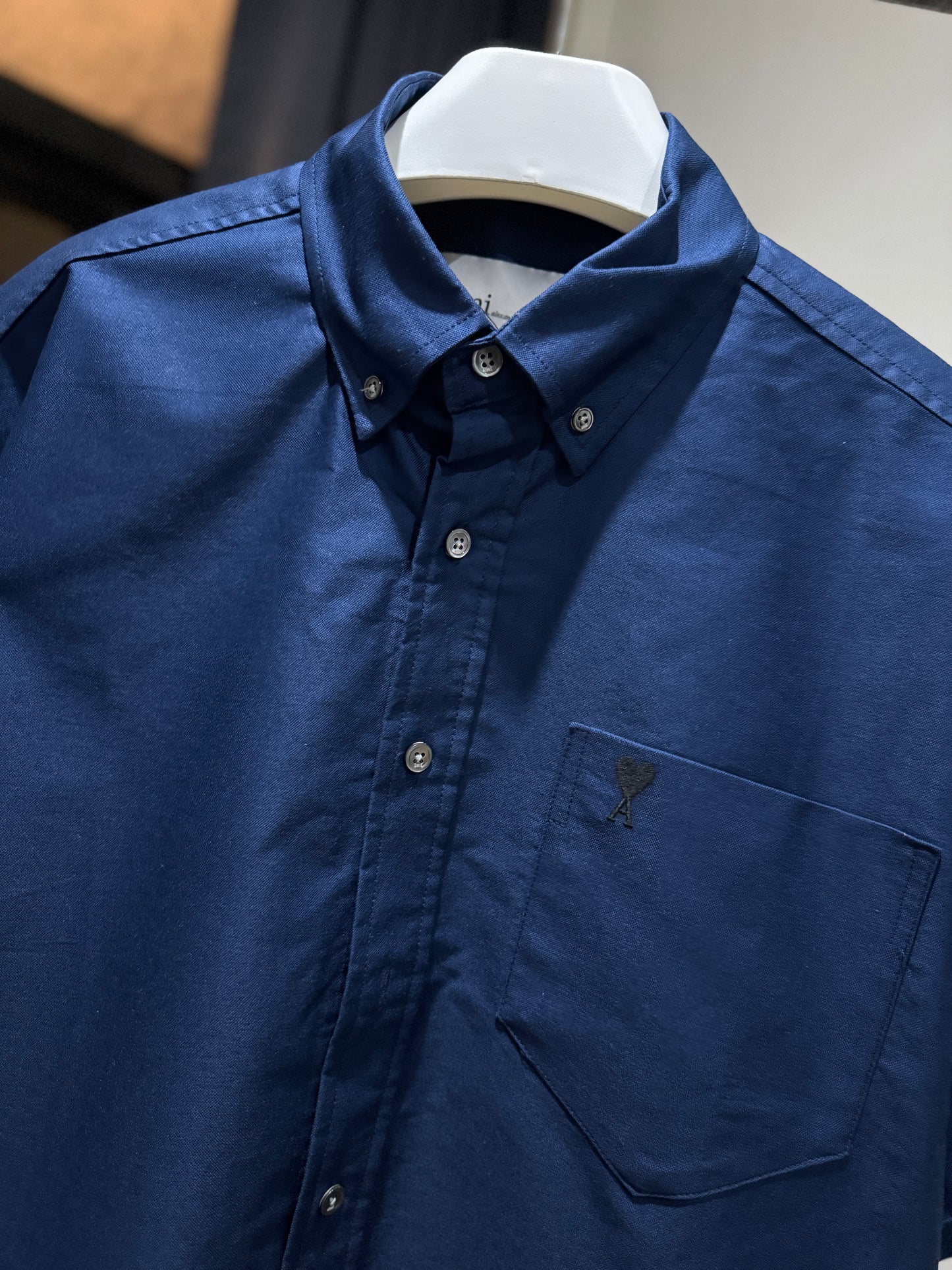 AMI de Coeur Embroidered Cotton Boxy Shirt (Boxy/Navy)