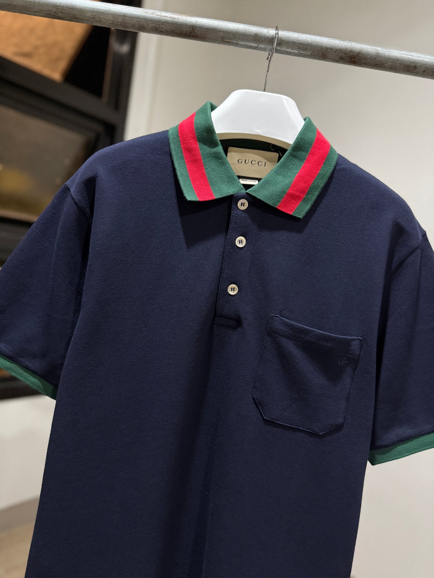 Gucci Web Collar Cotton Piquet Polo Shirt