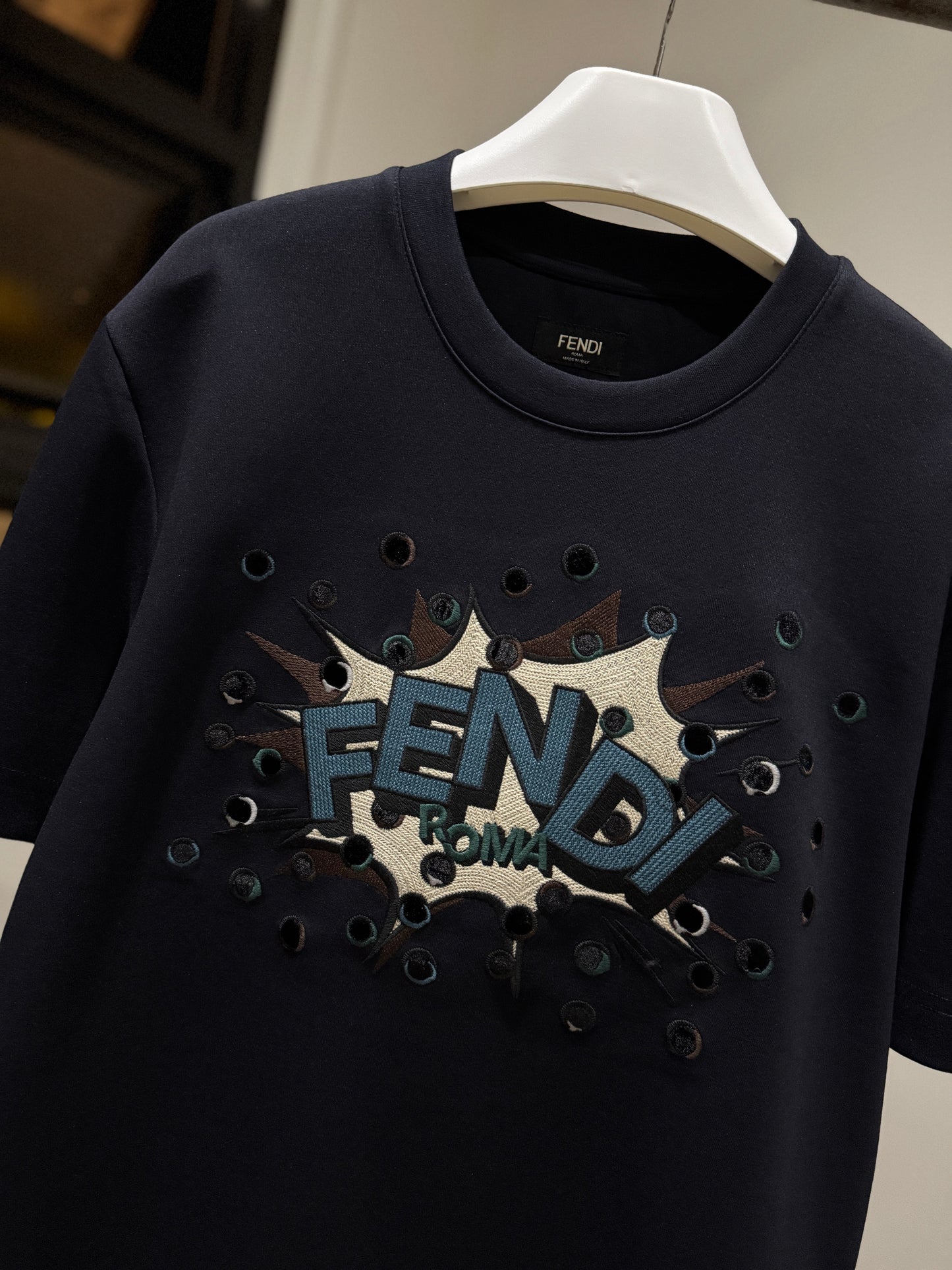 Fendi Cotton Blue T-Shirt (Embroidered)