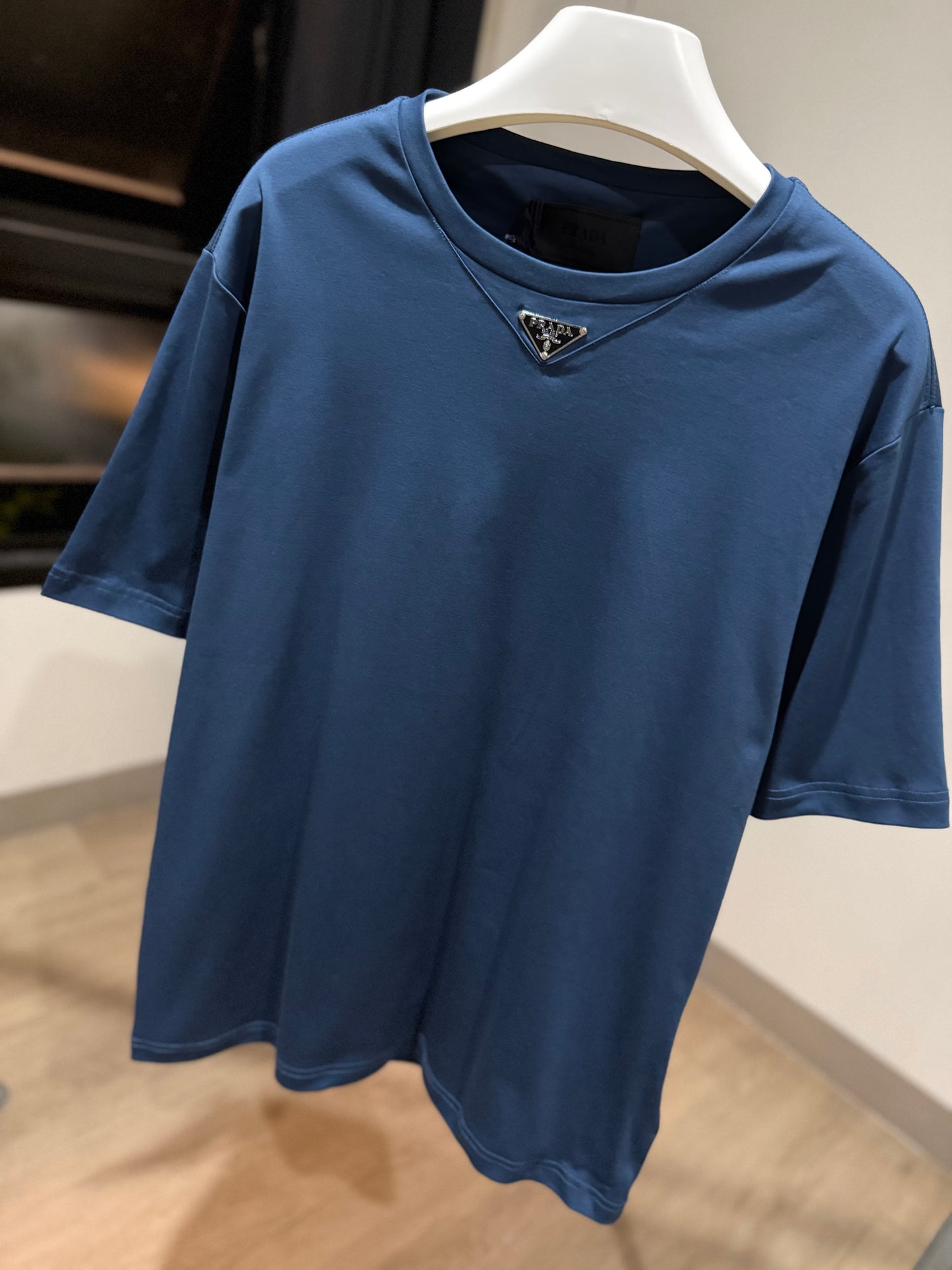 Prada Mid Logo Cotton T-Shirt (Aviator Blue)