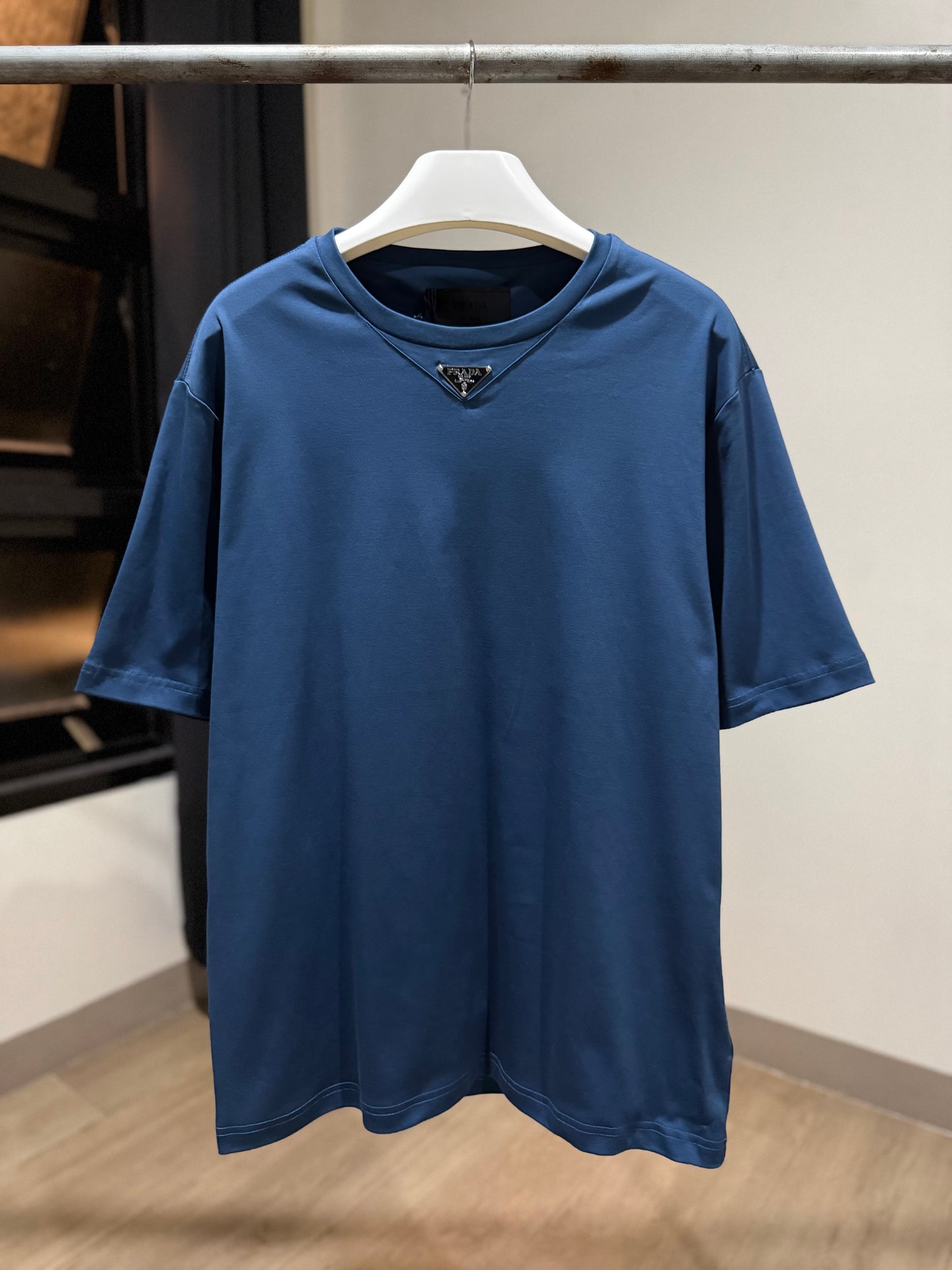 Prada Mid Logo Cotton T-Shirt (Aviator Blue)