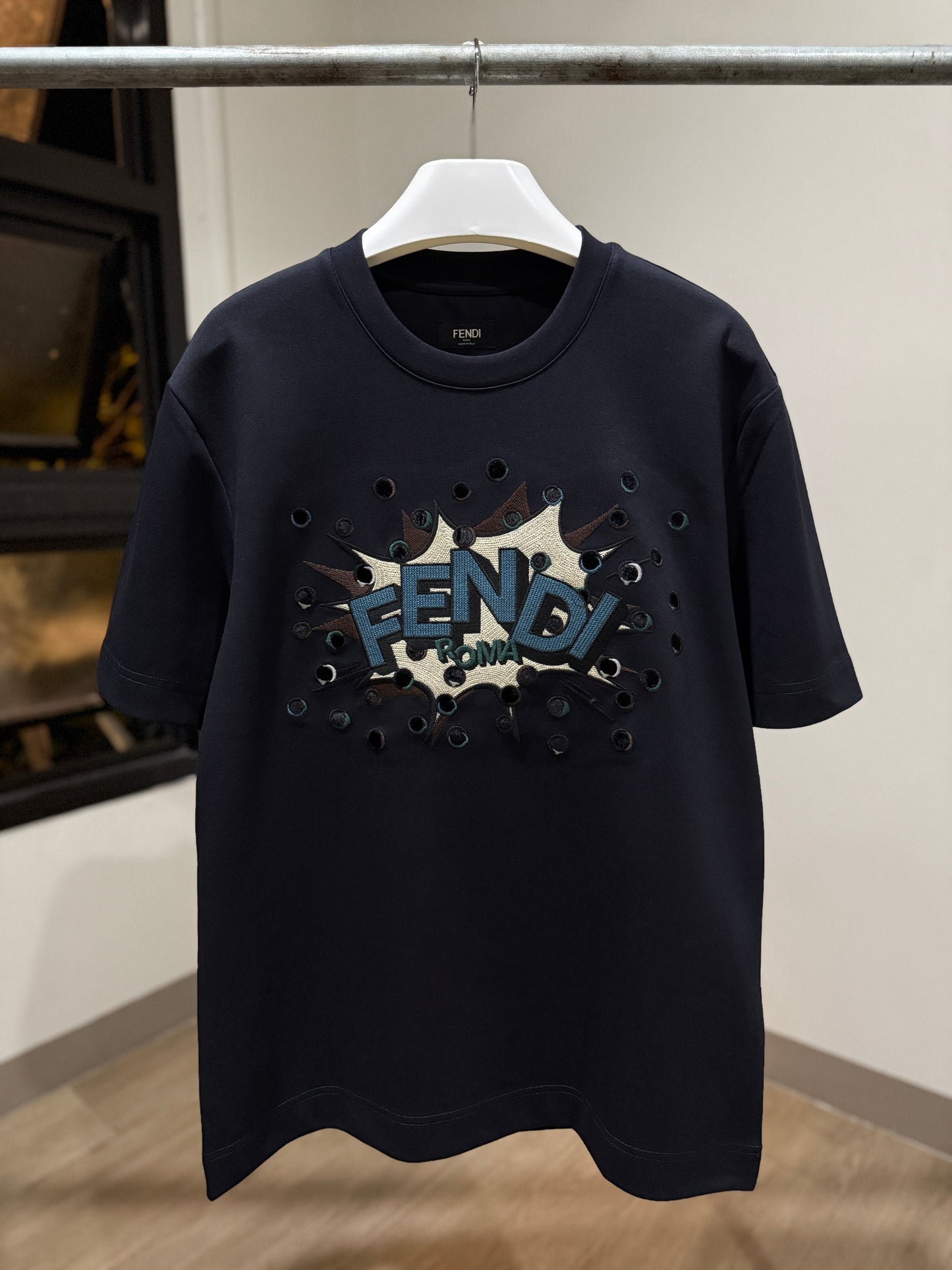 Fendi Cotton Blue T-Shirt (Embroidered)