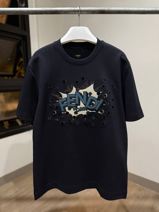 Fendi Cotton Blue T-Shirt (Embroidered)