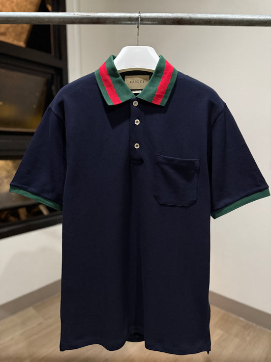 Gucci Web Collar Cotton Piquet Polo Shirt