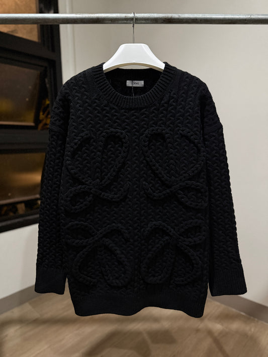 Loewe Anagram Cable Knit Wool Sweater (Black)