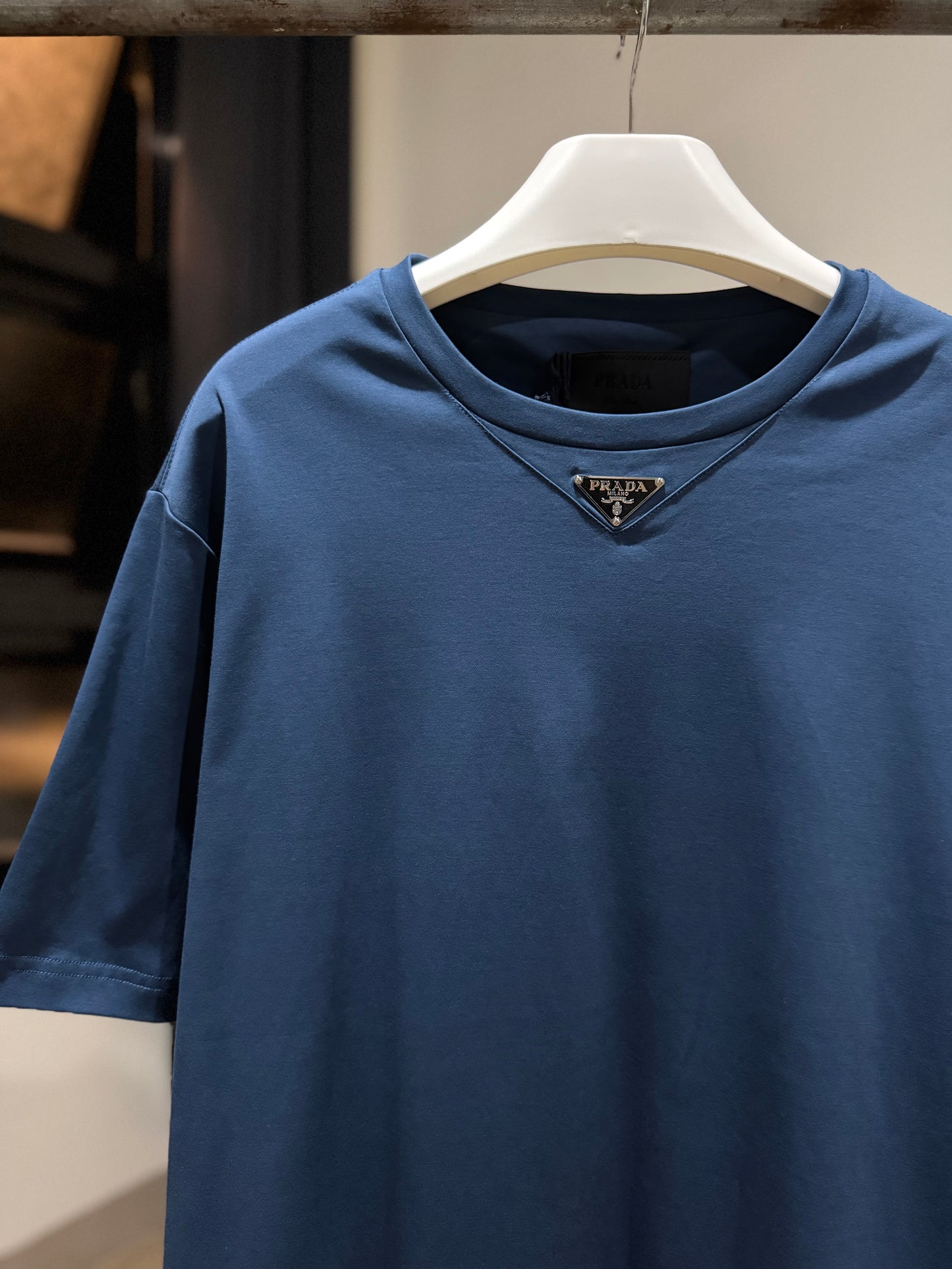 Prada Mid Logo Cotton T-Shirt (Aviator Blue)