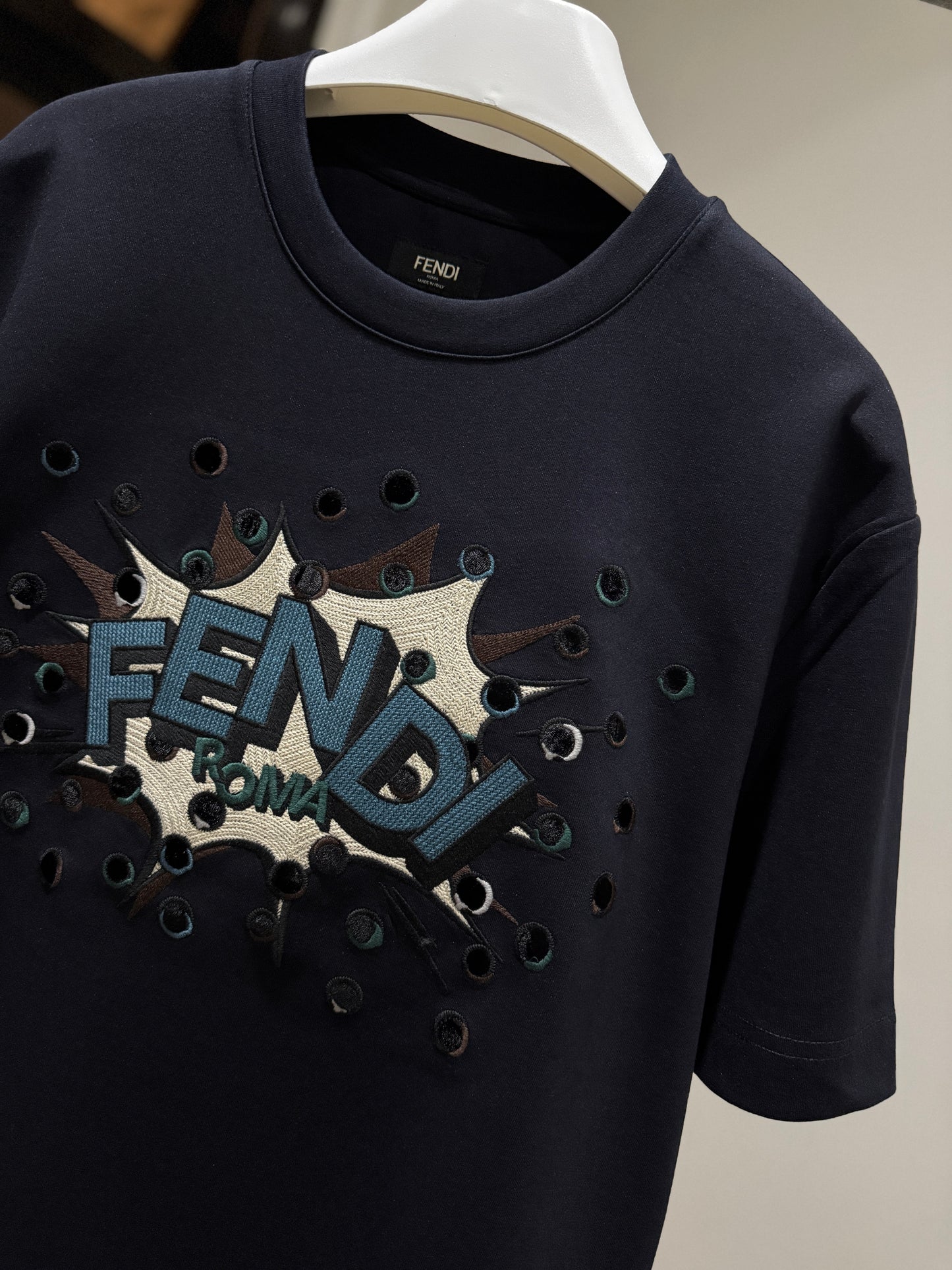 Fendi Cotton Blue T-Shirt (Embroidered)