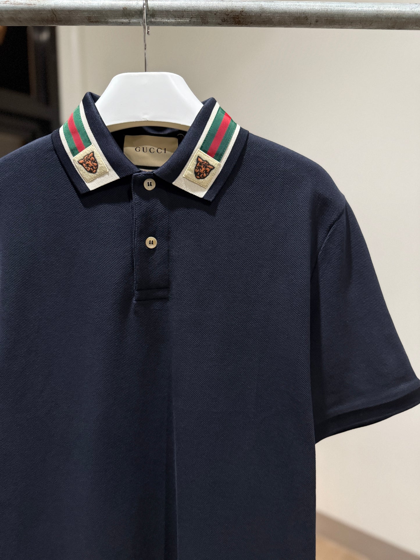 Gucci Web & Feline Head Cotton Polo Shirt