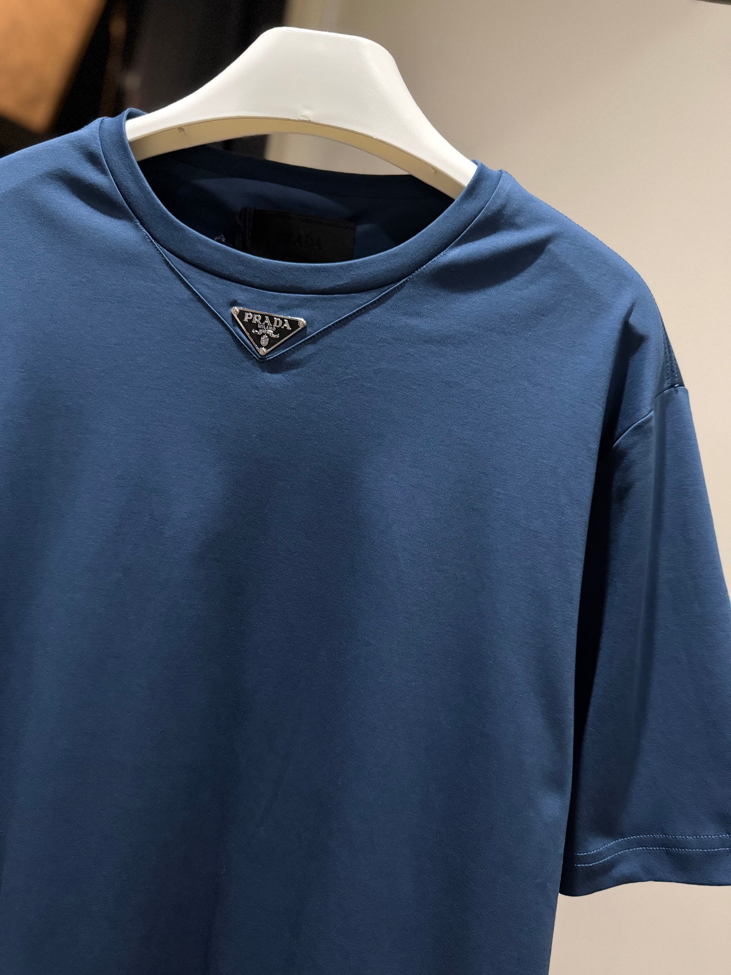 Prada Mid Logo Cotton T-Shirt (Aviator Blue)