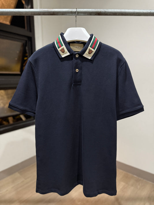Gucci Web & Feline Head Cotton Polo Shirt