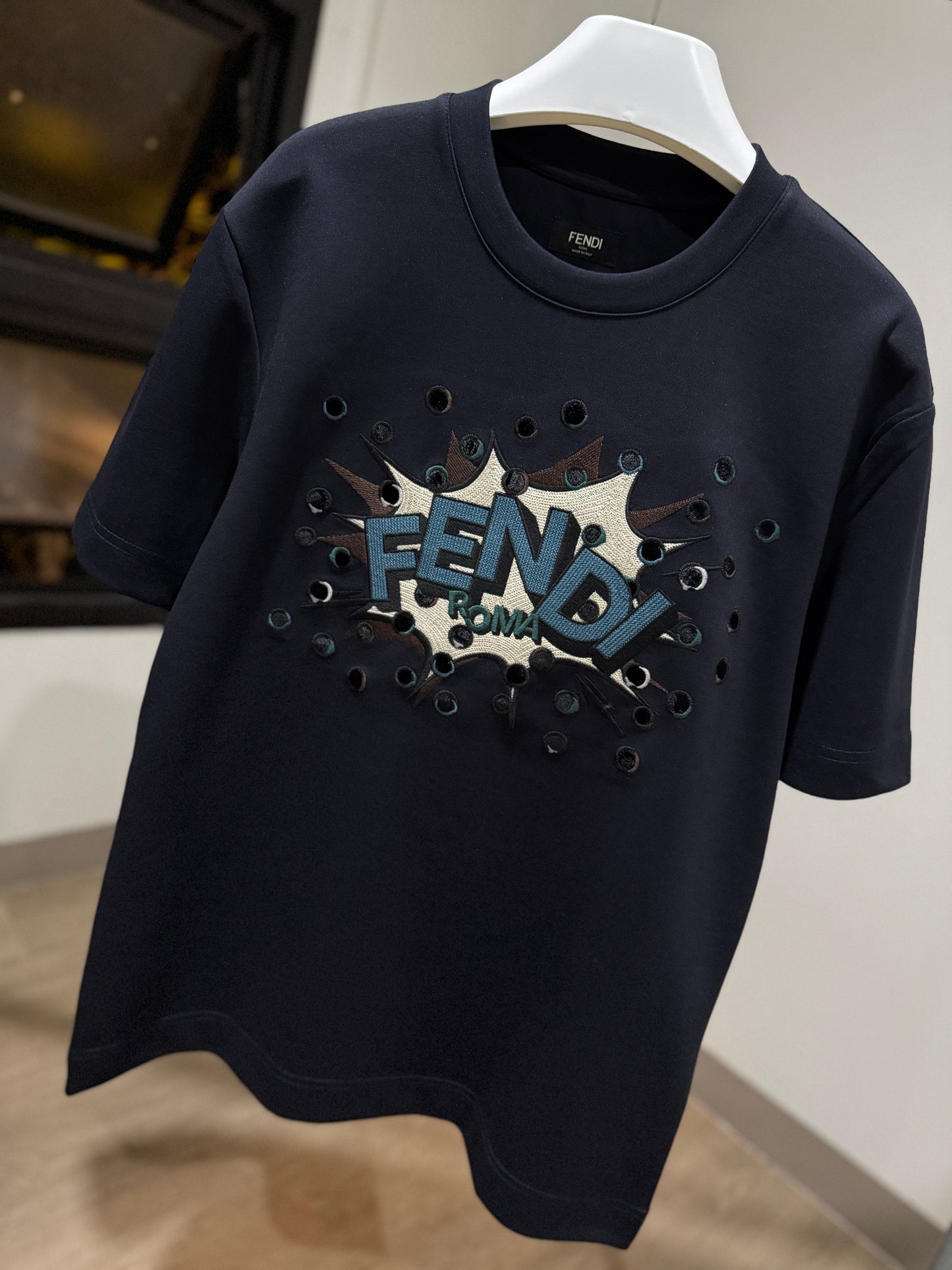 Fendi Cotton Blue T-Shirt (Embroidered)