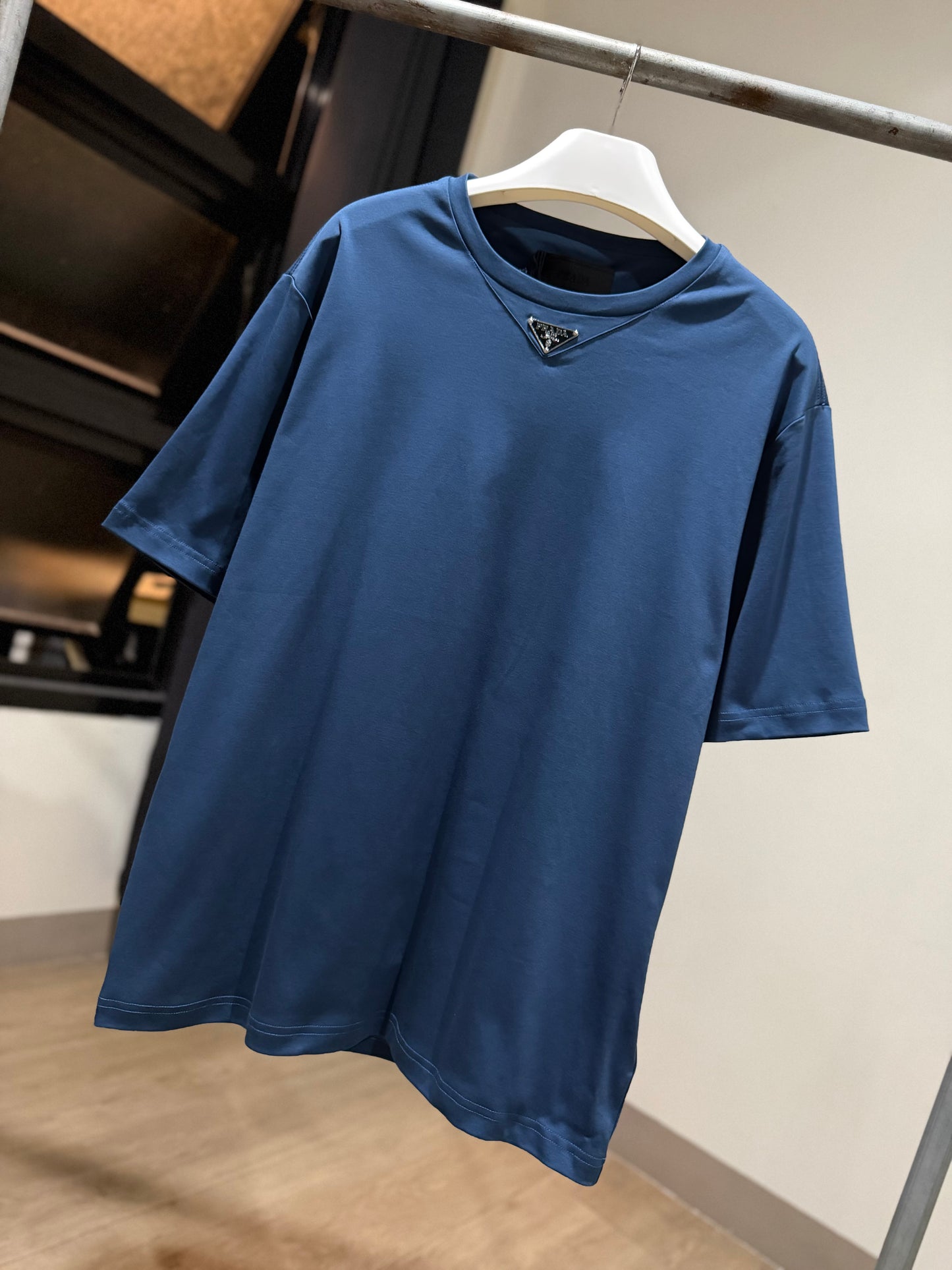 Prada Mid Logo Cotton T-Shirt (Aviator Blue)
