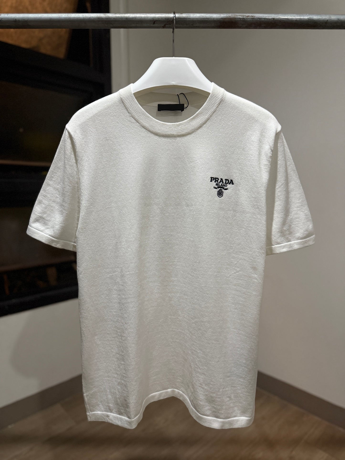 Prada Embroidered Logo Crewneck (White)
