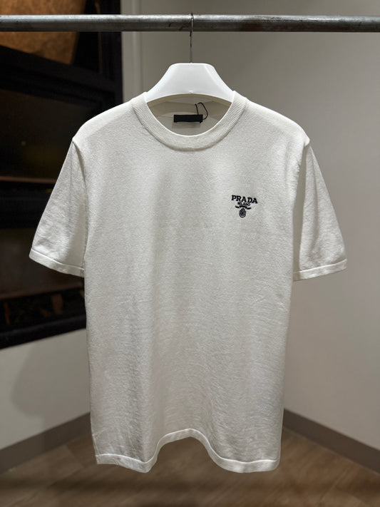 Prada Embroidered Logo Crewneck (White)