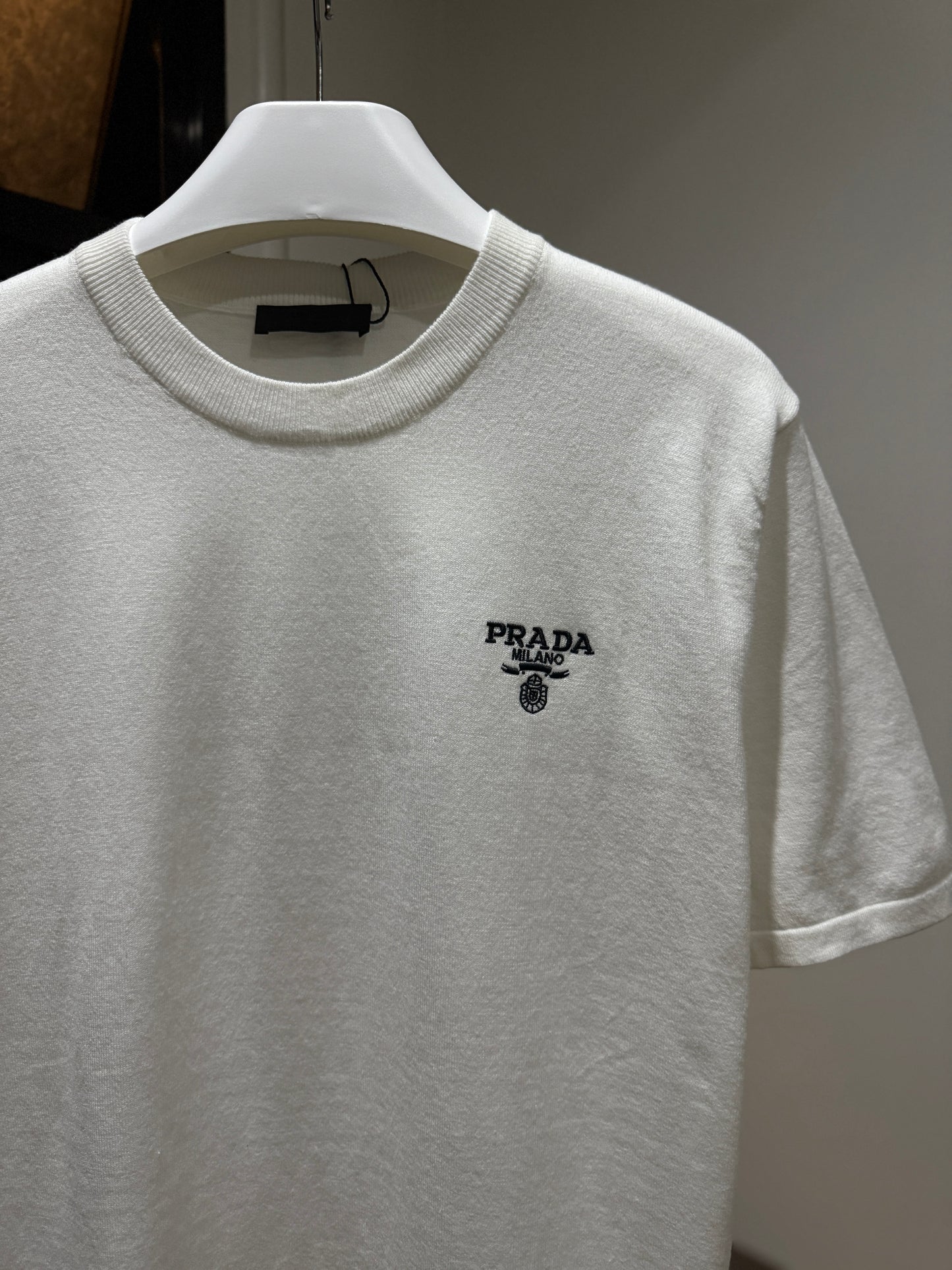 Prada Embroidered Logo Crewneck (White)