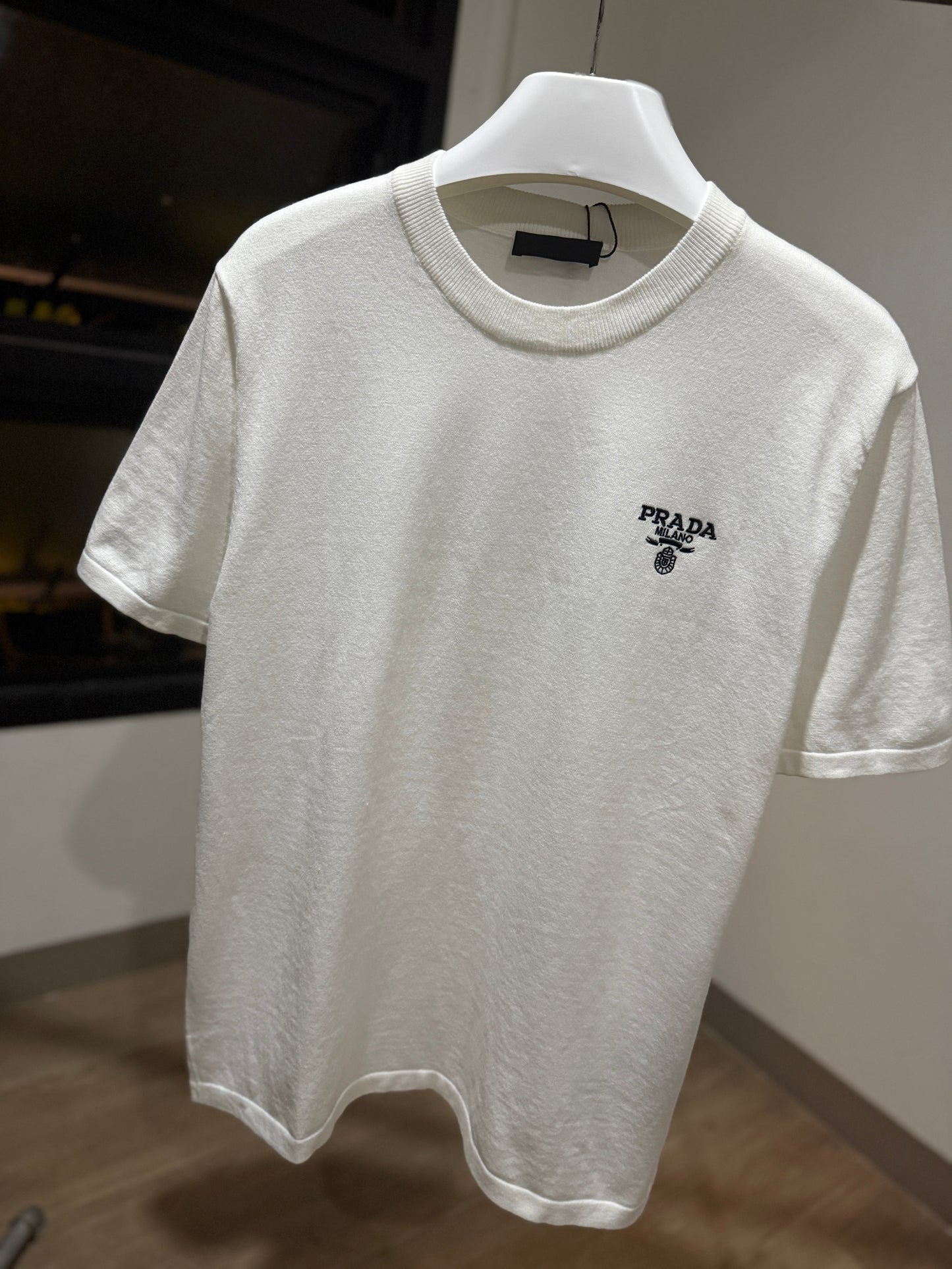 Prada Embroidered Logo Crewneck (White)