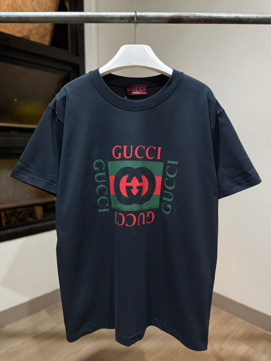 Gucci Printed Cotton T-Shirt (Navy)