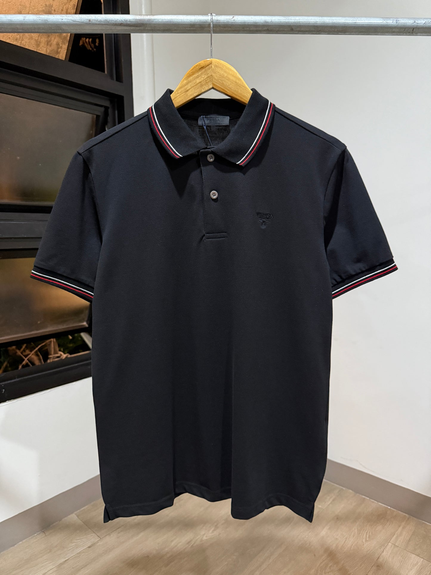 Prada Short-Sleeved Pique Polo Shirt (Black)