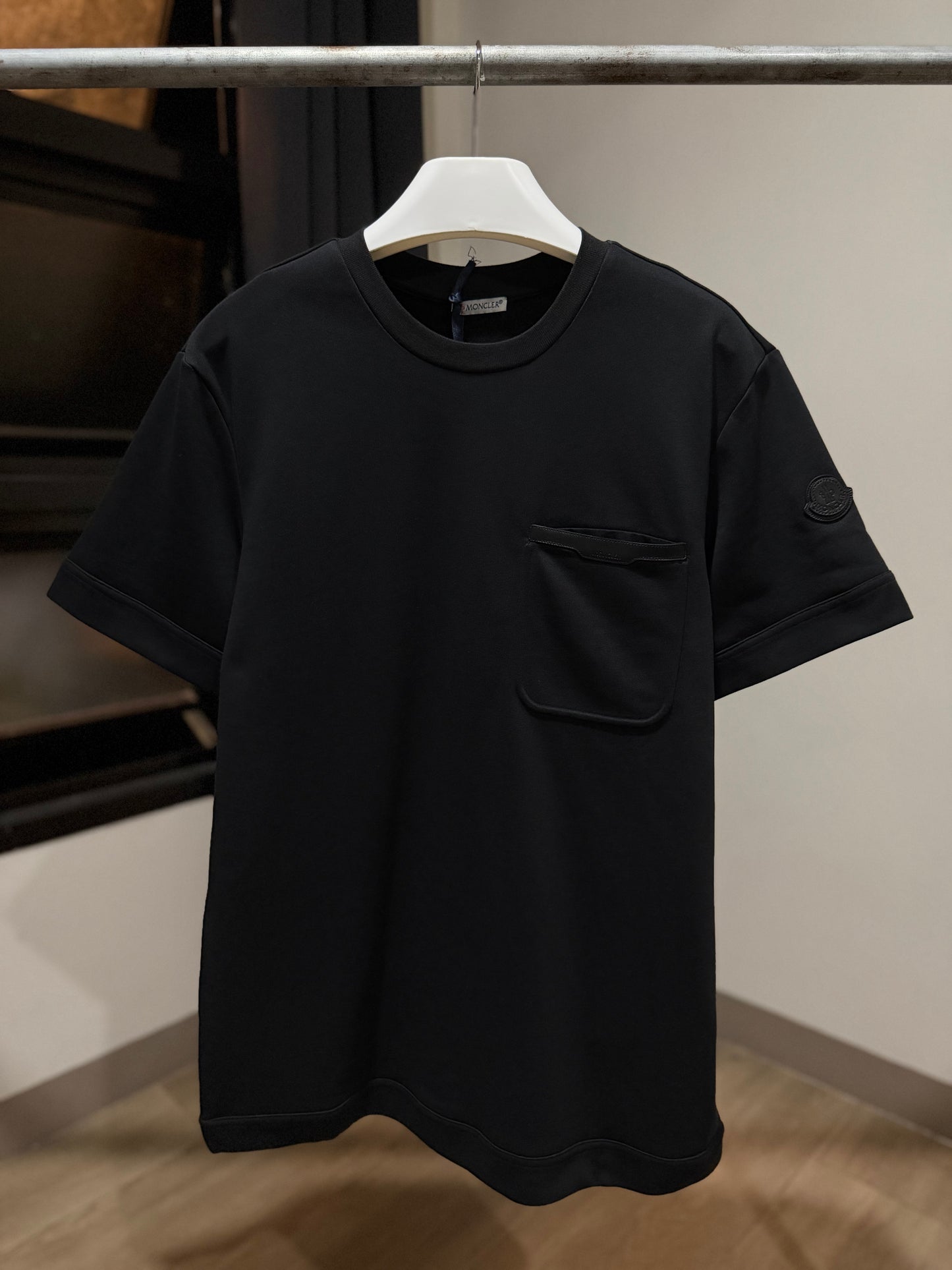 Moncler Leather Trim T-Shirt (Black)