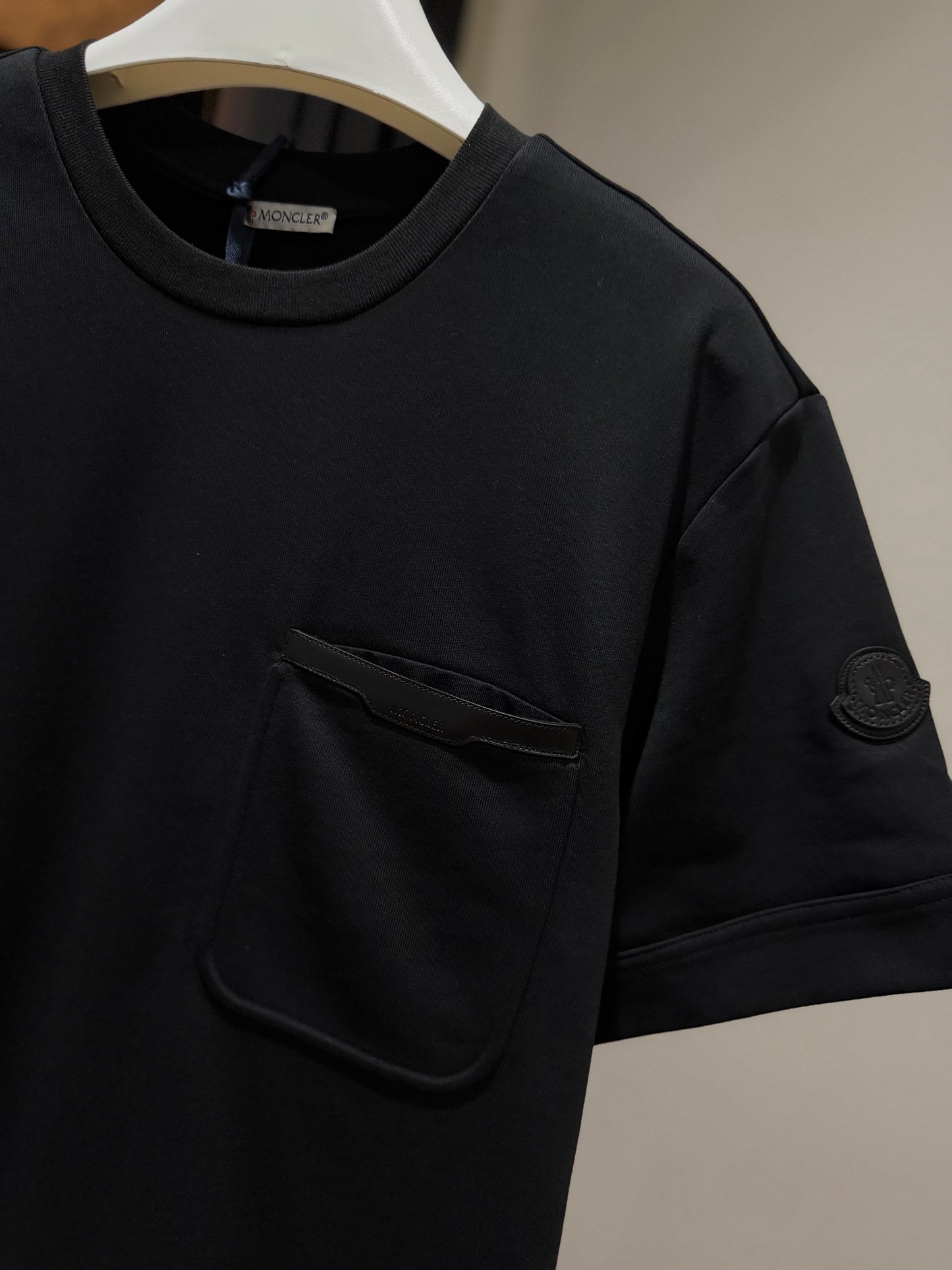 Moncler Leather Trim T-Shirt (Black)