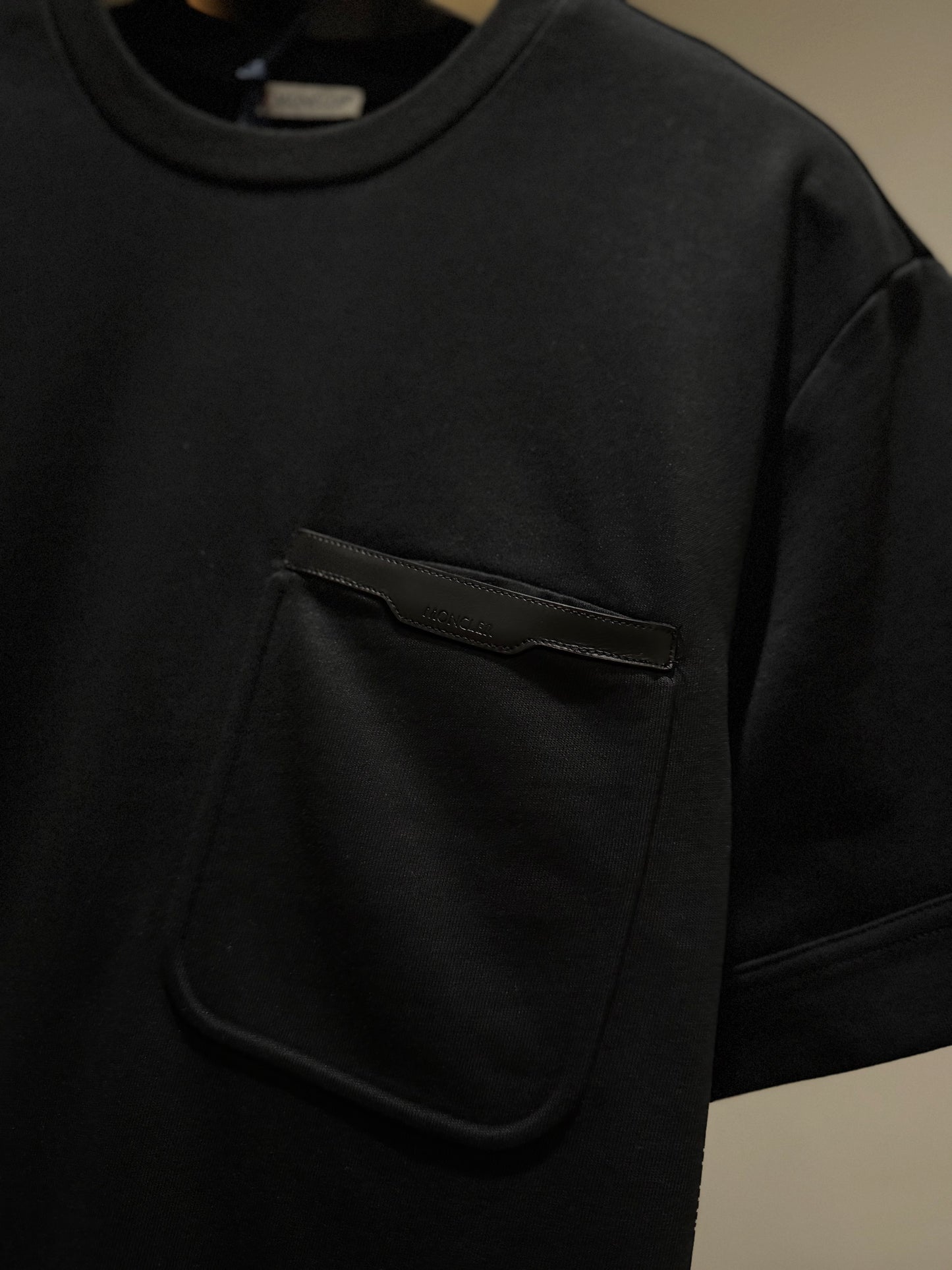 Moncler Leather Trim T-Shirt (Black)