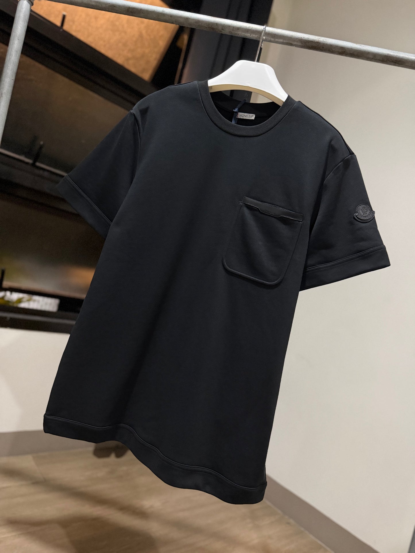 Moncler Leather Trim T-Shirt (Black)