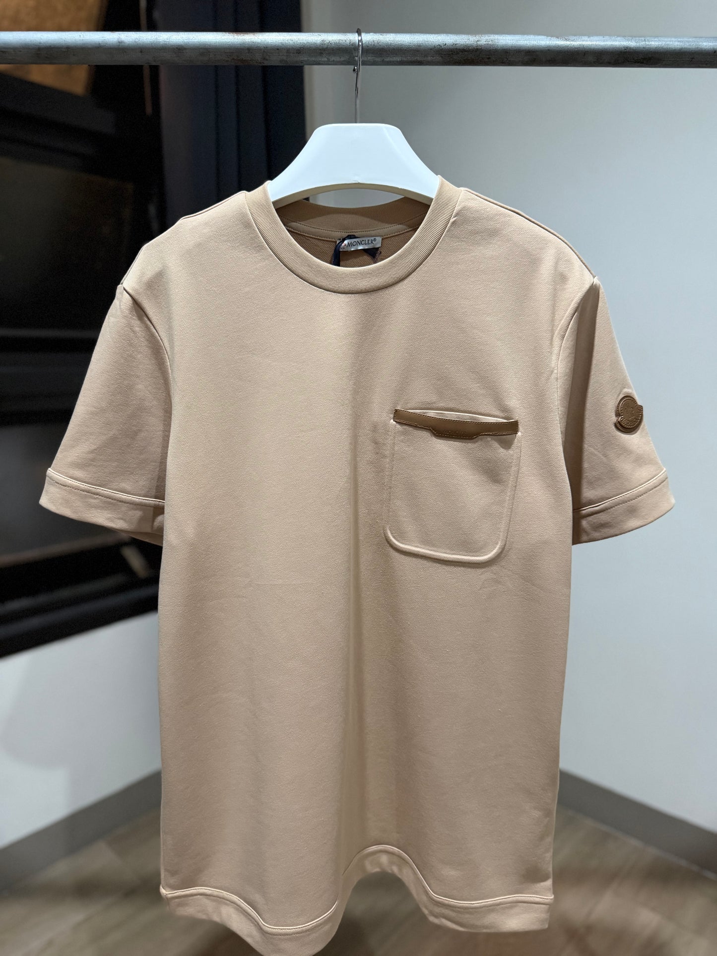 Moncler Leather Trim T-Shirt (Brown)