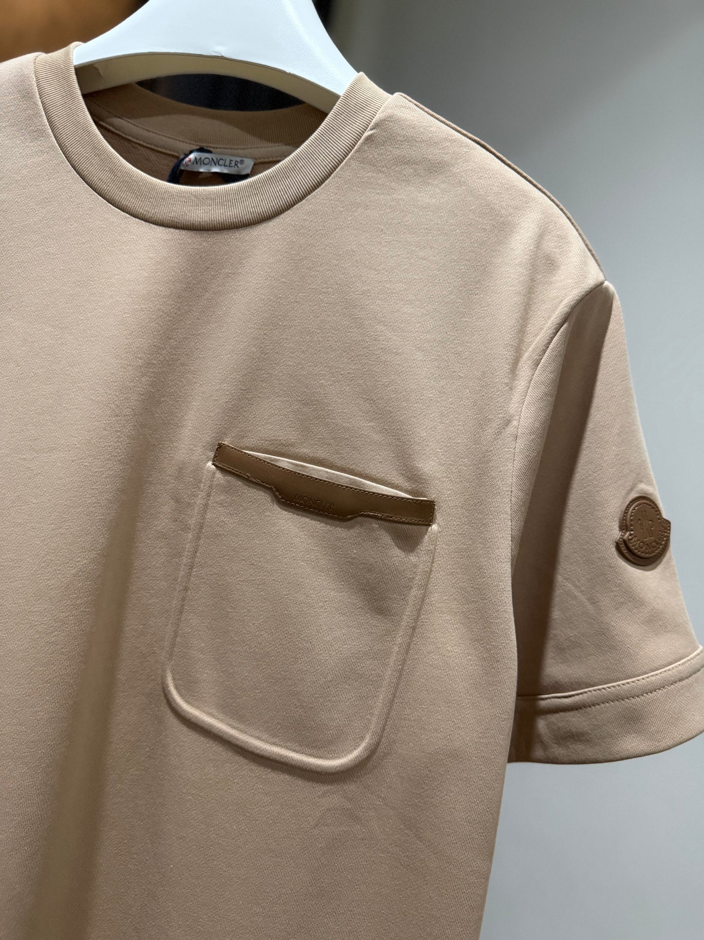 Moncler Leather Trim T-Shirt (Brown)