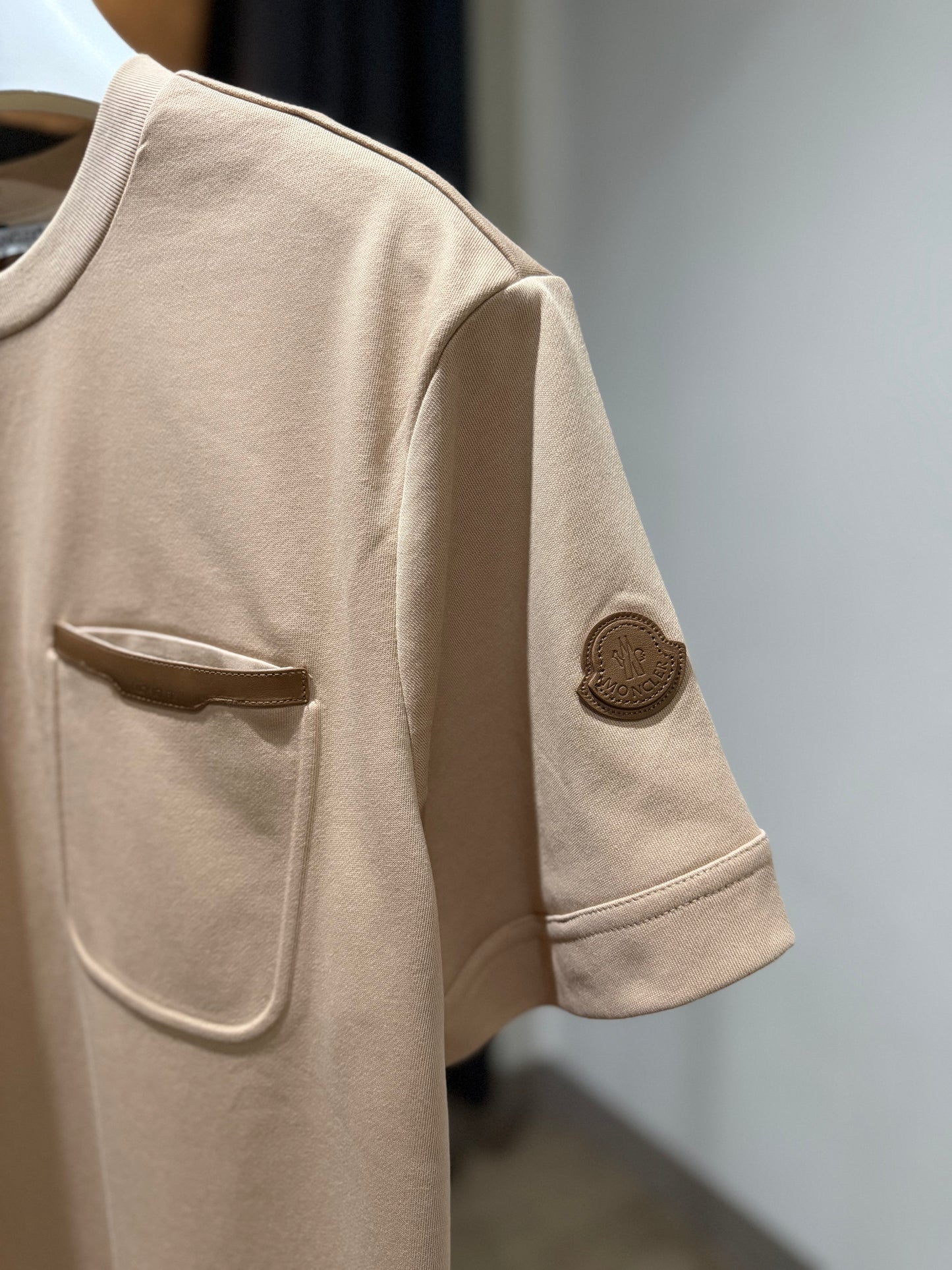 Moncler Leather Trim T-Shirt (Brown)