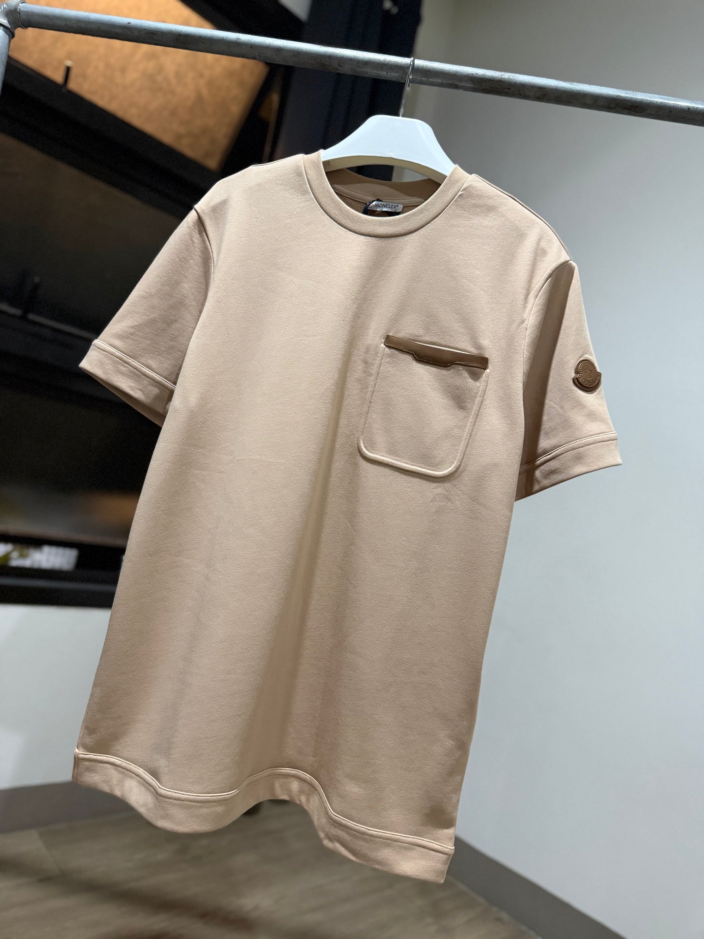 Moncler Leather Trim T-Shirt (Brown)