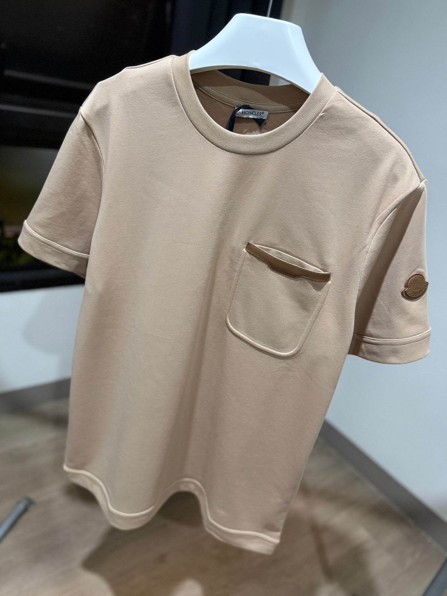 Moncler Leather Trim T-Shirt (Brown)