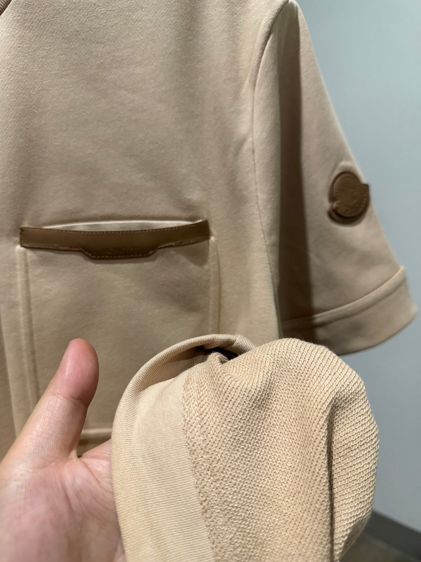 Moncler Leather Trim T-Shirt (Brown)